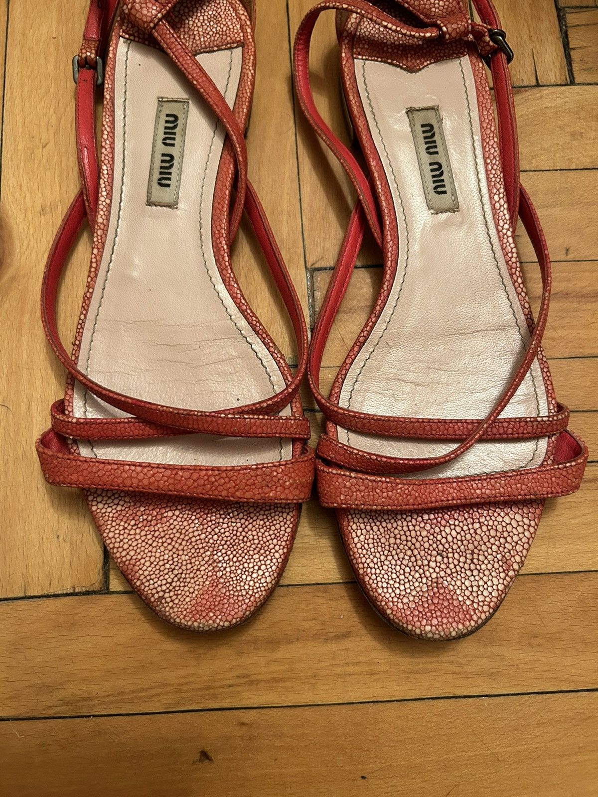 Miu Miu Miu Miu Vintage Strap Sandals With Metal Heel 38 red leather Size US 8 / IT 38 - 2 Thumbnail