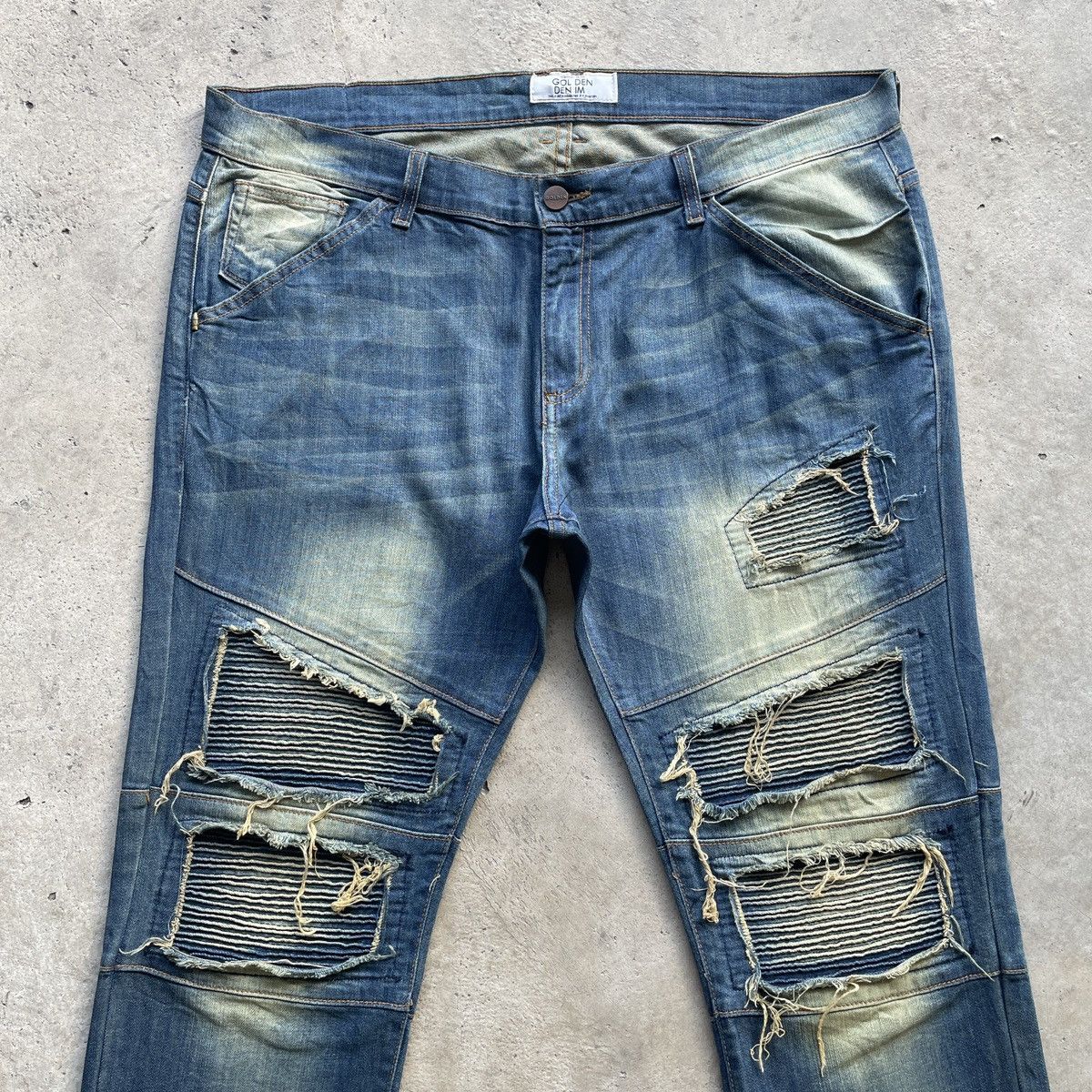 Beauty Beast × Jean W42💥 Vintage Golden Denim USA Double Knee Rusty Jeans Pants Size US 42 / EU 58 - 3 Thumbnail