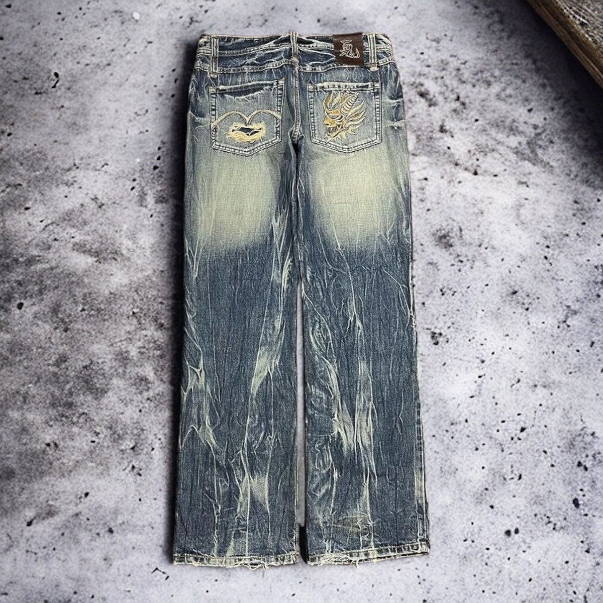 image of Avant Garde x If Six Was Nine Vintage Oniarai Embroidery Distressed Denim Pants in Vintage Washed D