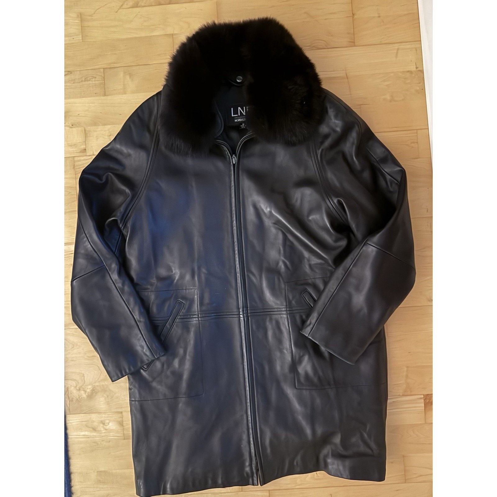 Vintage LNR Nordstrom Leather Coat Jacket Black Fox Fur Collar M Size M / US 6-8 / IT 42-44 - 1 Thumbnail