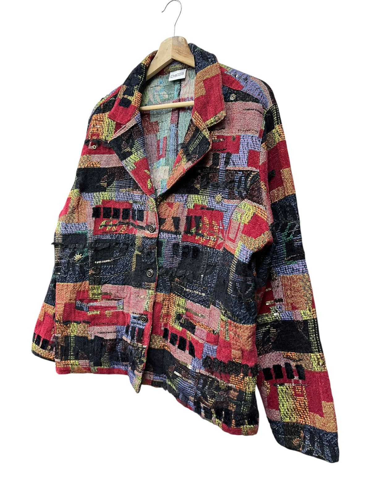 Chicos Vtg Tapestry Patchwork Art Blazer Grunge Avant Garde Jacket Size M / US 6-8 / IT 42-44 - 4 Thumbnail
