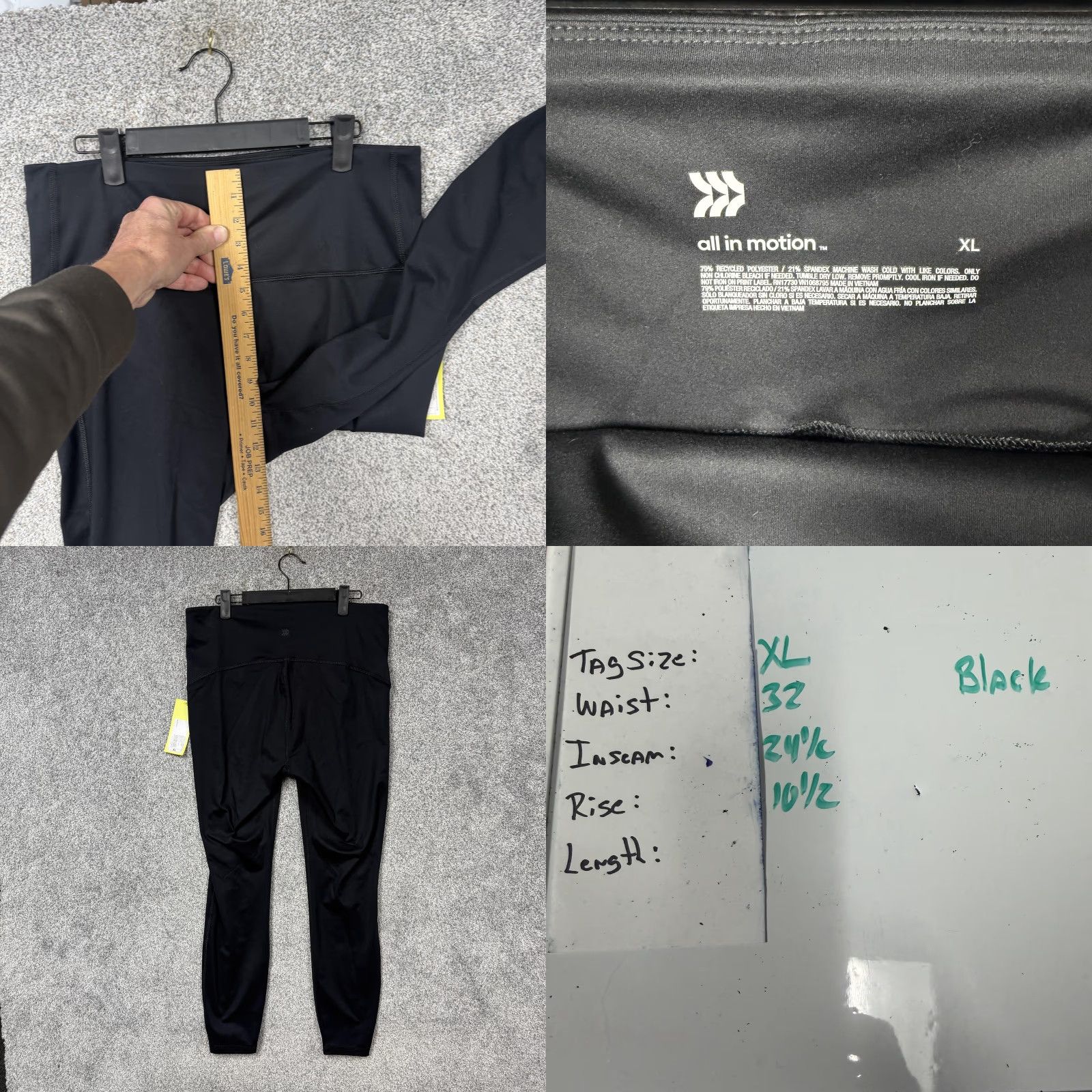 Vintage All In Motion Leggings Womens XL 32x24.5 Black Yoga Gym NWT Size 40" / US 18 - 8 Thumbnail