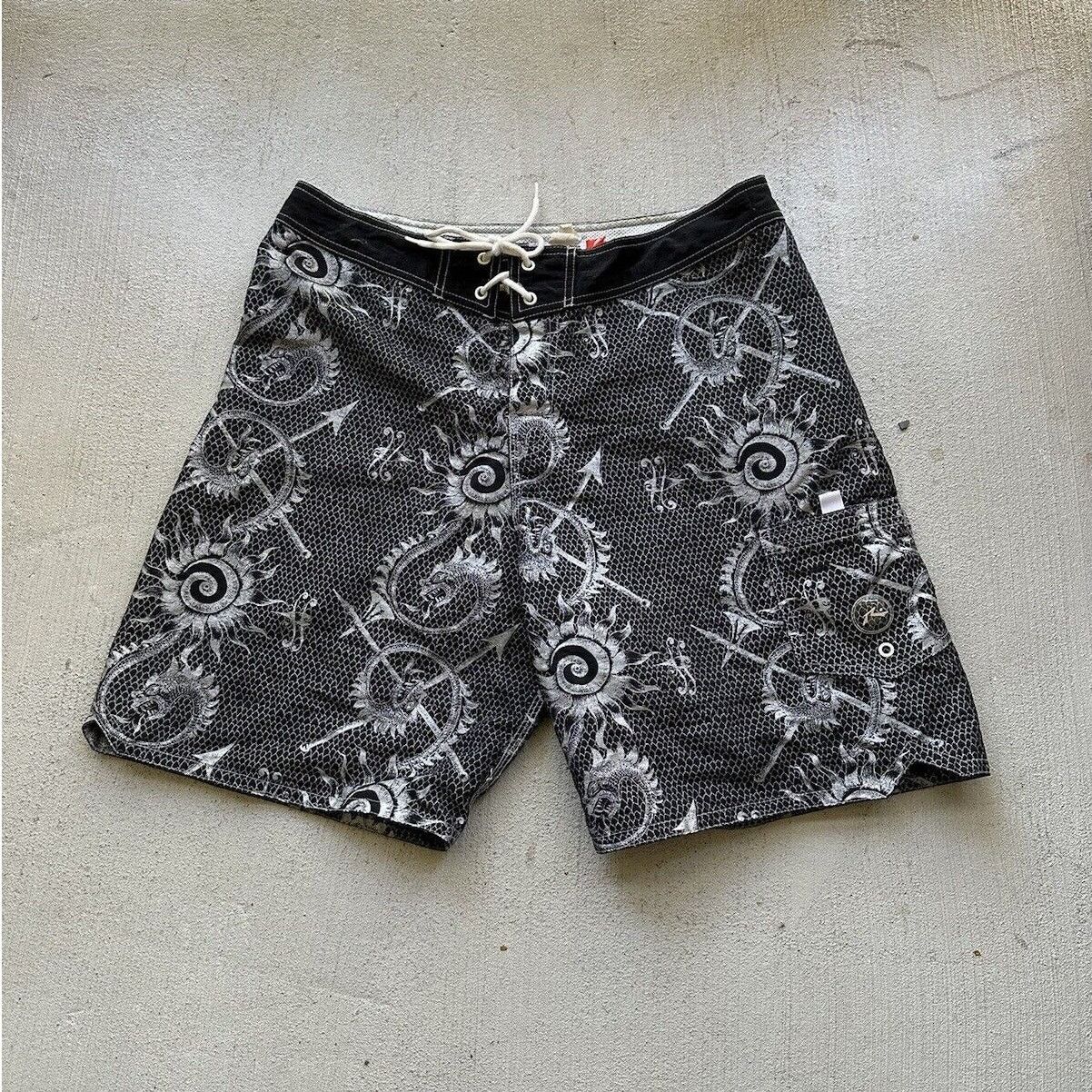 Rusty × Vintage VTG 90s DRAGON BLACK SWIM SHORTS Mens 36 Size US 36 / EU 52 - 1 Thumbnail