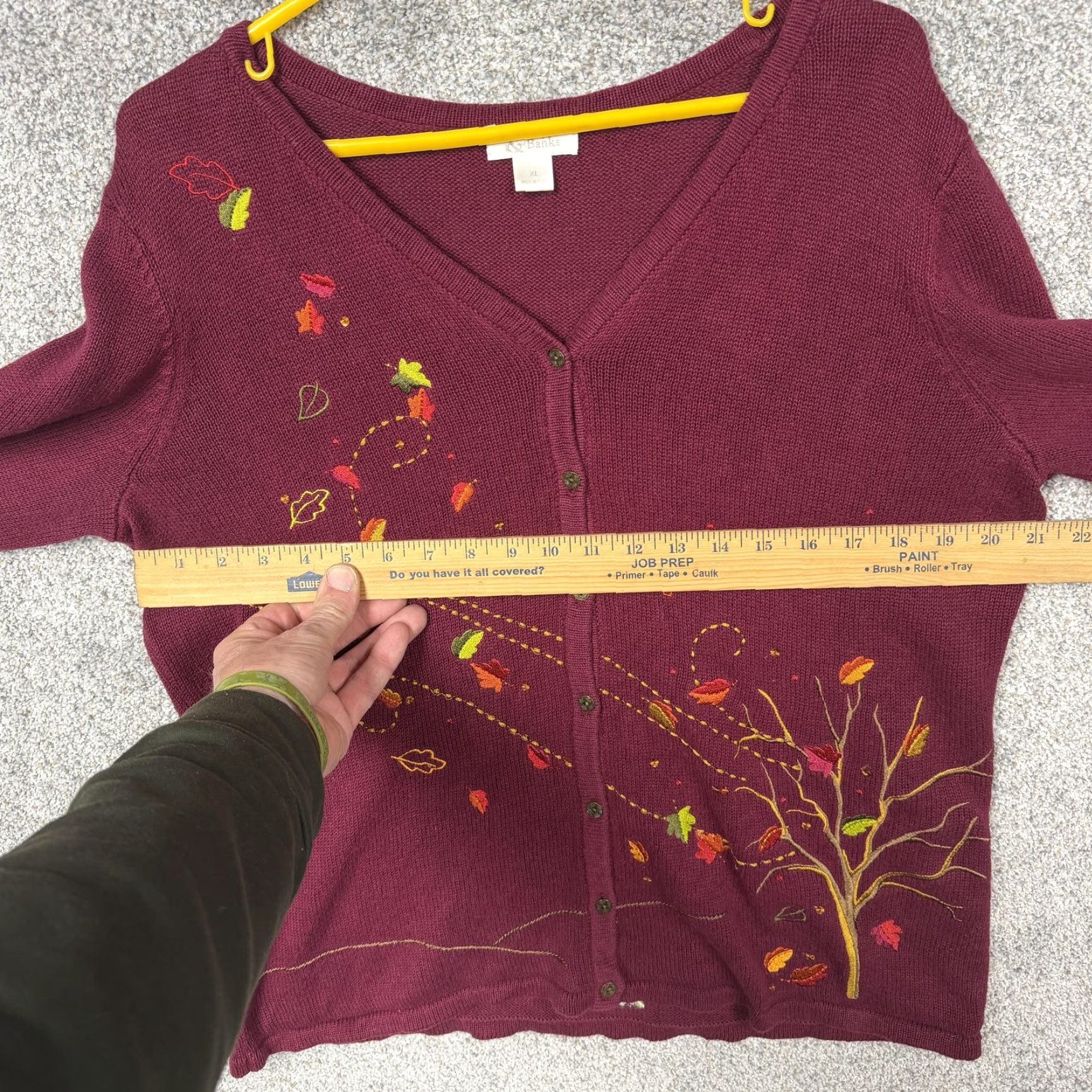 Vintage VTG Christopher & Banks Cardigan Womens XL Burgundy 90s Autumn Leaf Embroidered Knit Sweater V-Neck Casual L/S Size XL / US 12-14 / IT 48-50 - 4 Thumbnail