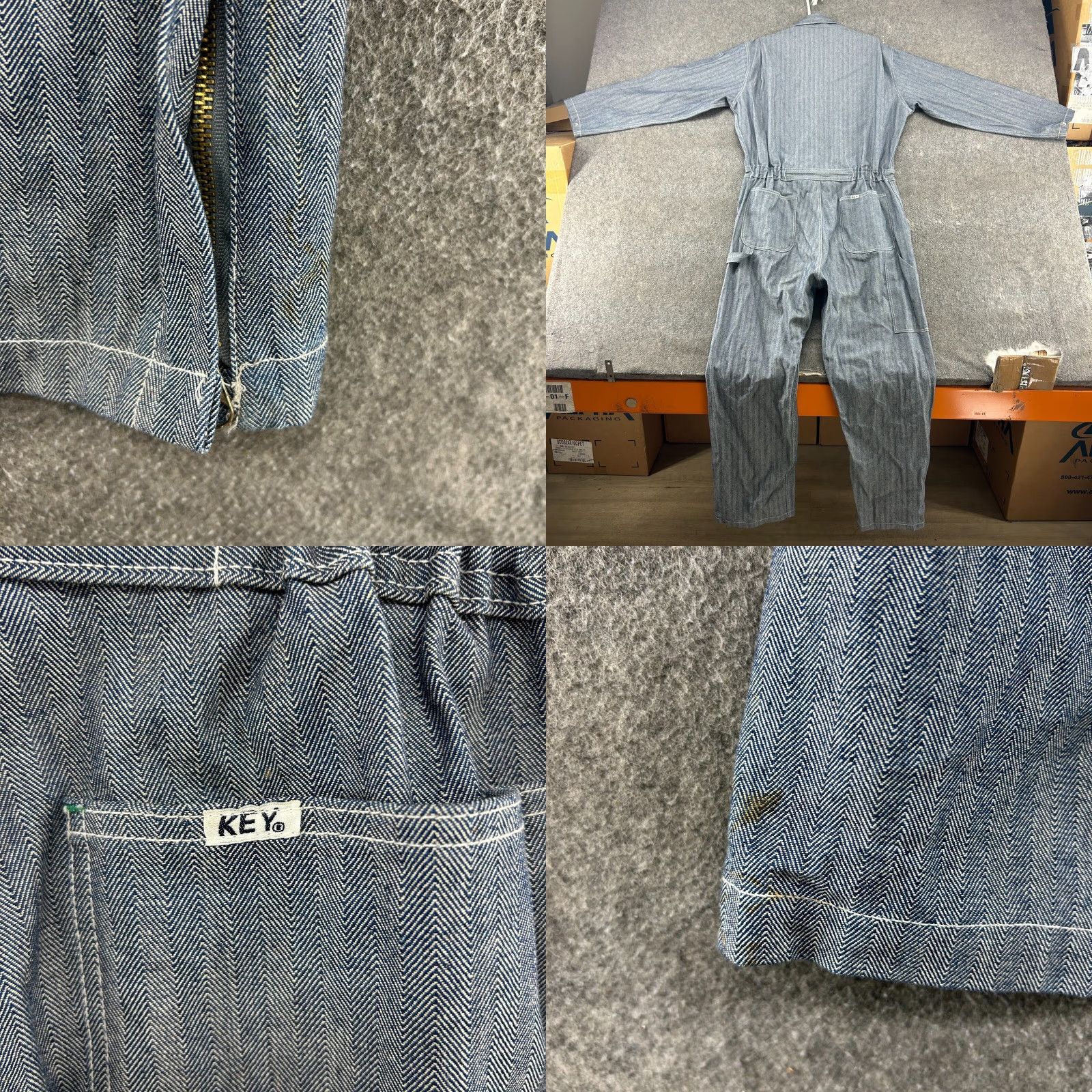 Vintage Key Coveralls Mens L Blue Herringbone Mechanic Long Sleeve Workwear Cotton HBT Size US L / EU 52-54 / 3 - 9 Thumbnail