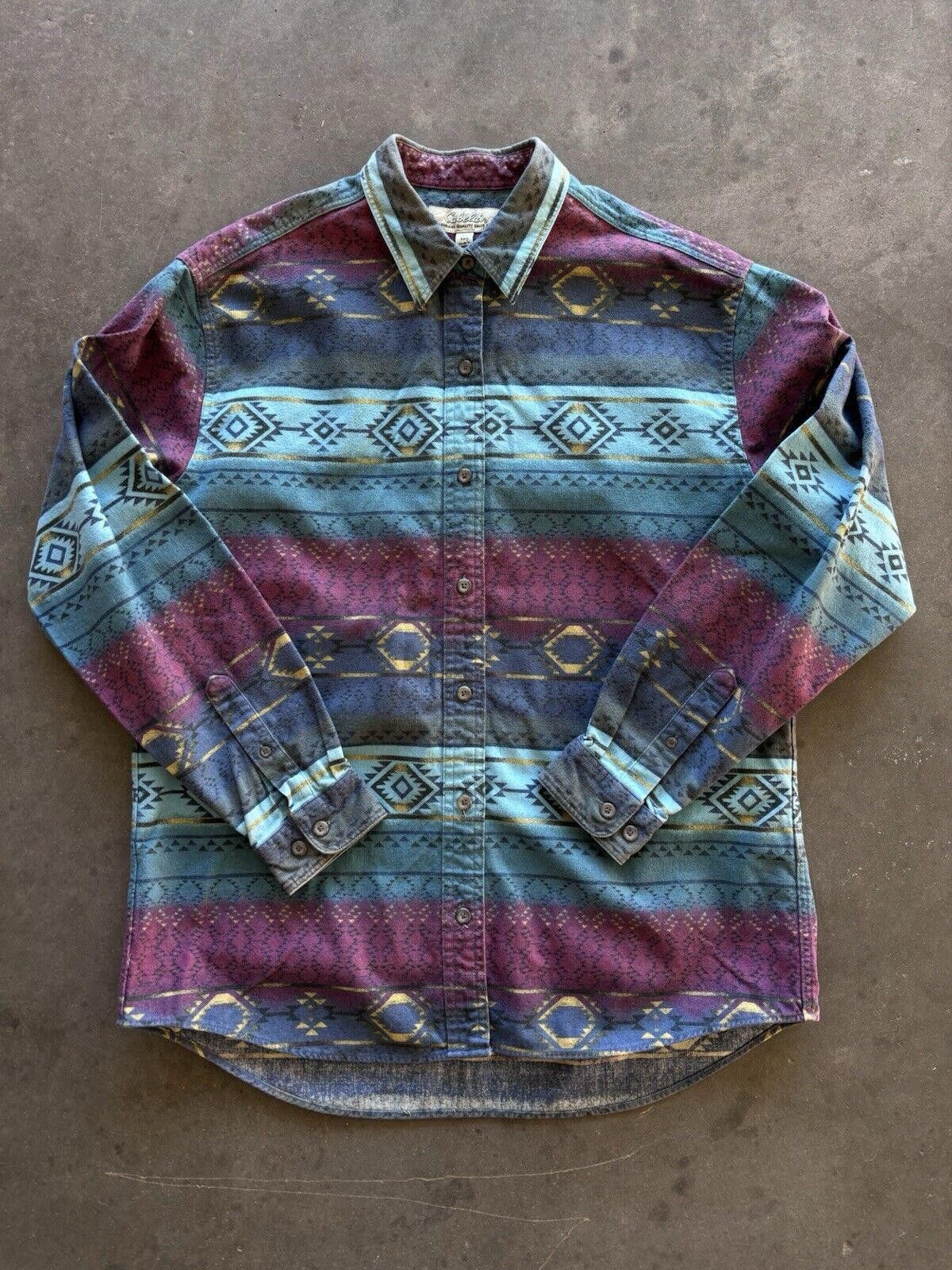 Cabelas × Vintage Cabelas Blue Aztec Striped Chamois Flannel Shirt Women Large Size L / US 10 / IT 46 - 1 Thumbnail