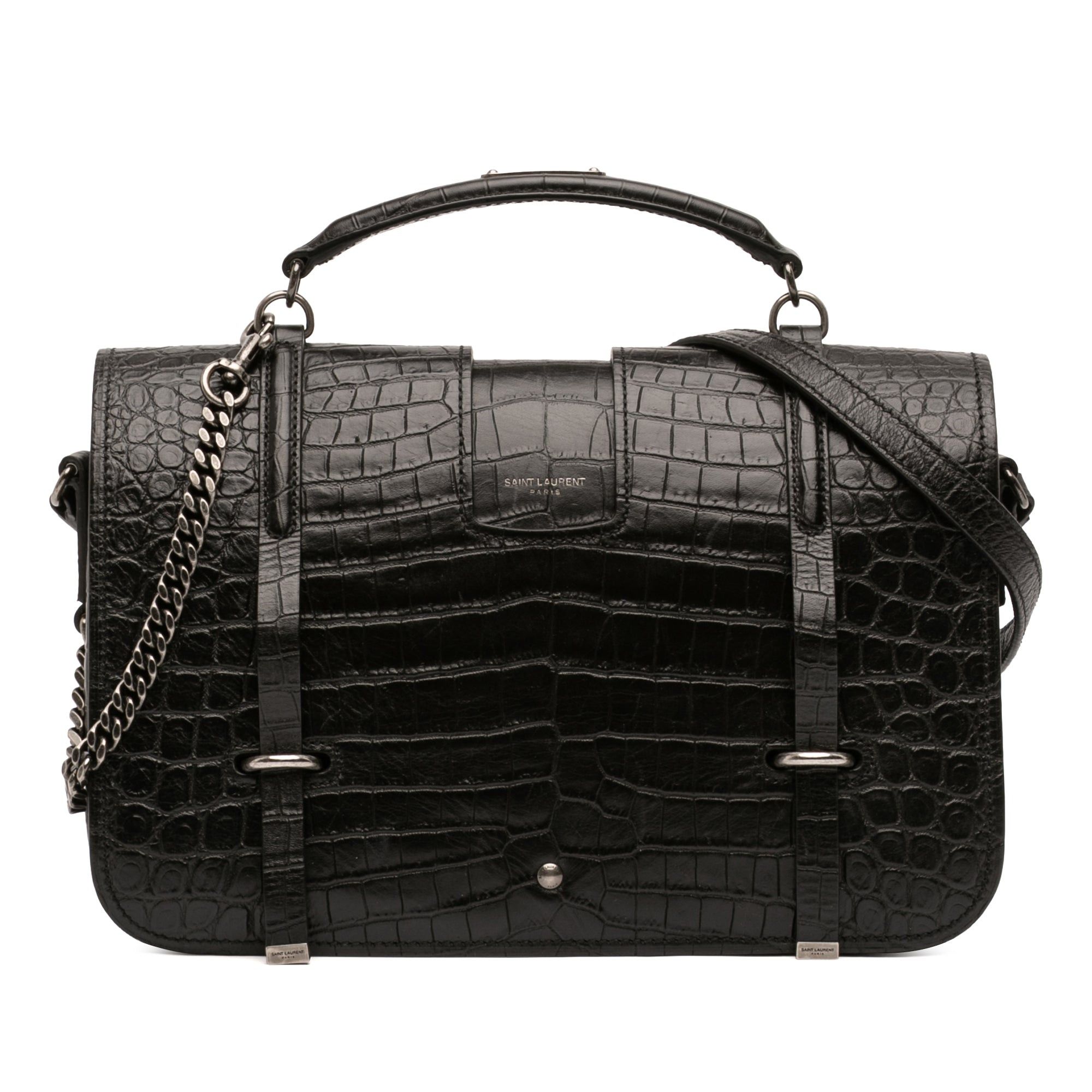 Saint Laurent Paris Large Croc Embossed Leather Charlotte Flap Satchel Size ONE SIZE - 1 Thumbnail