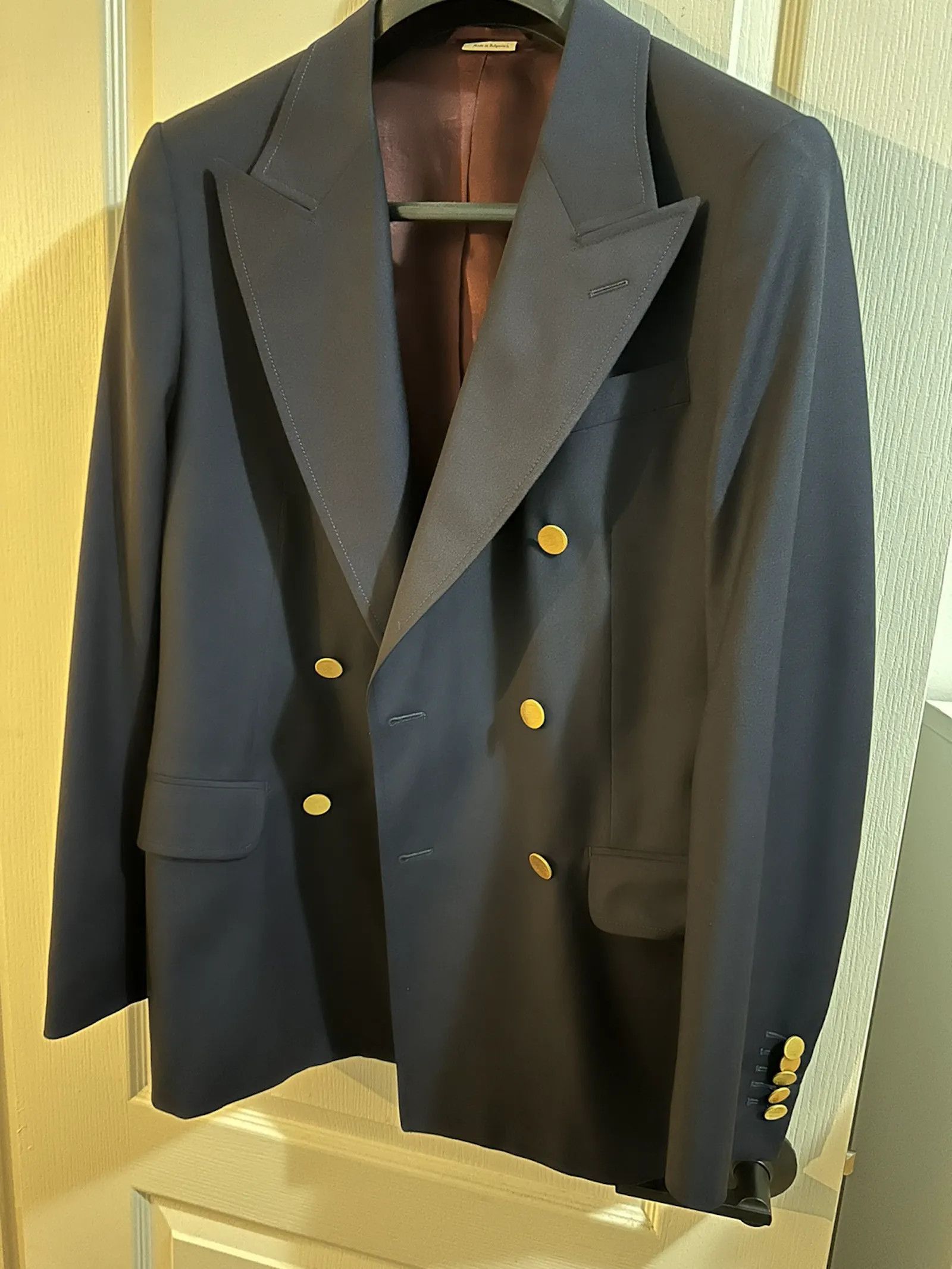 image of Gucci Navy Double Breasted Blazer in Blue, Men's (Size 48R)