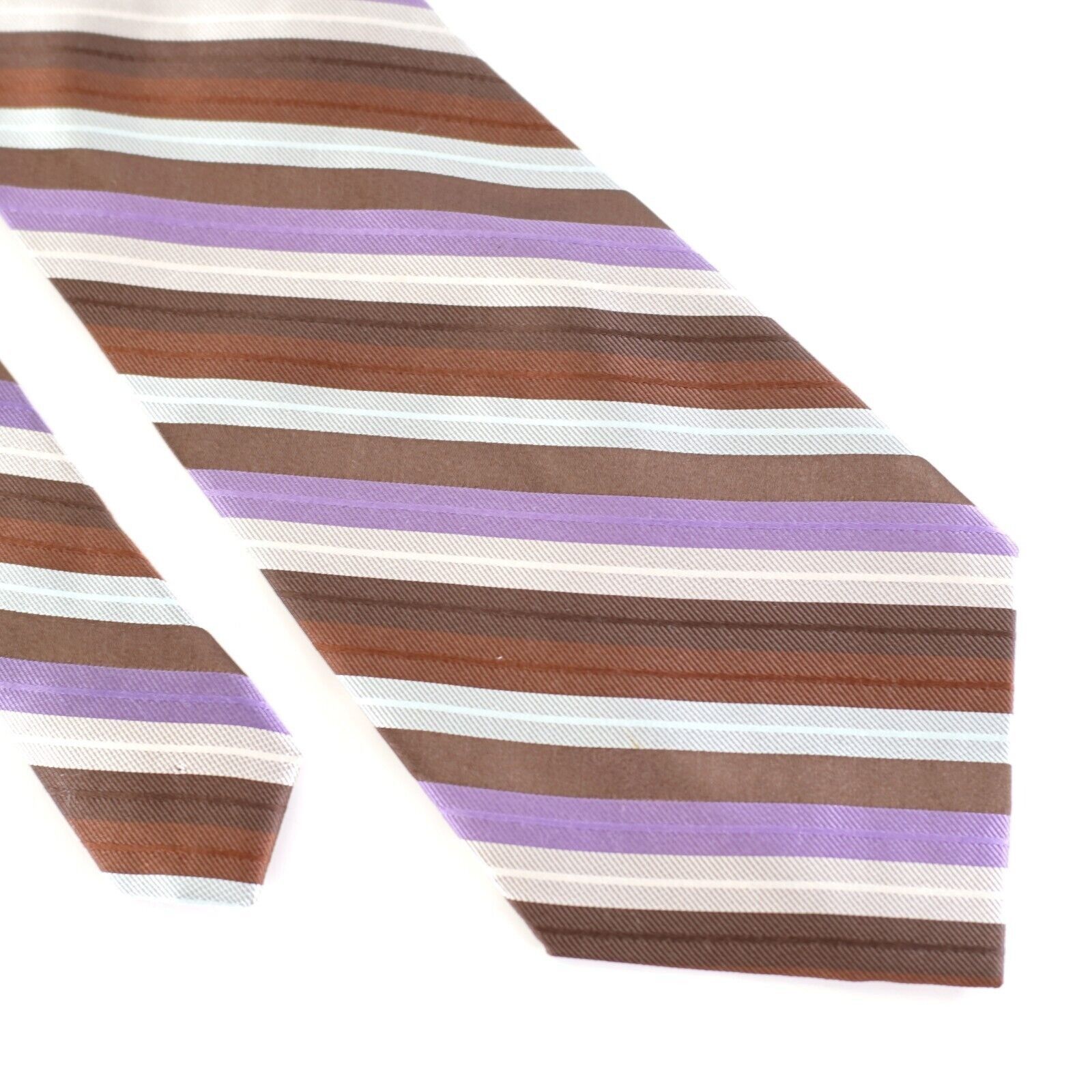 Calvin Klein Calvin Klein Brown Tan Purple Silver Striped Woven Wide Silk Size ONE SIZE - 1 Thumbnail