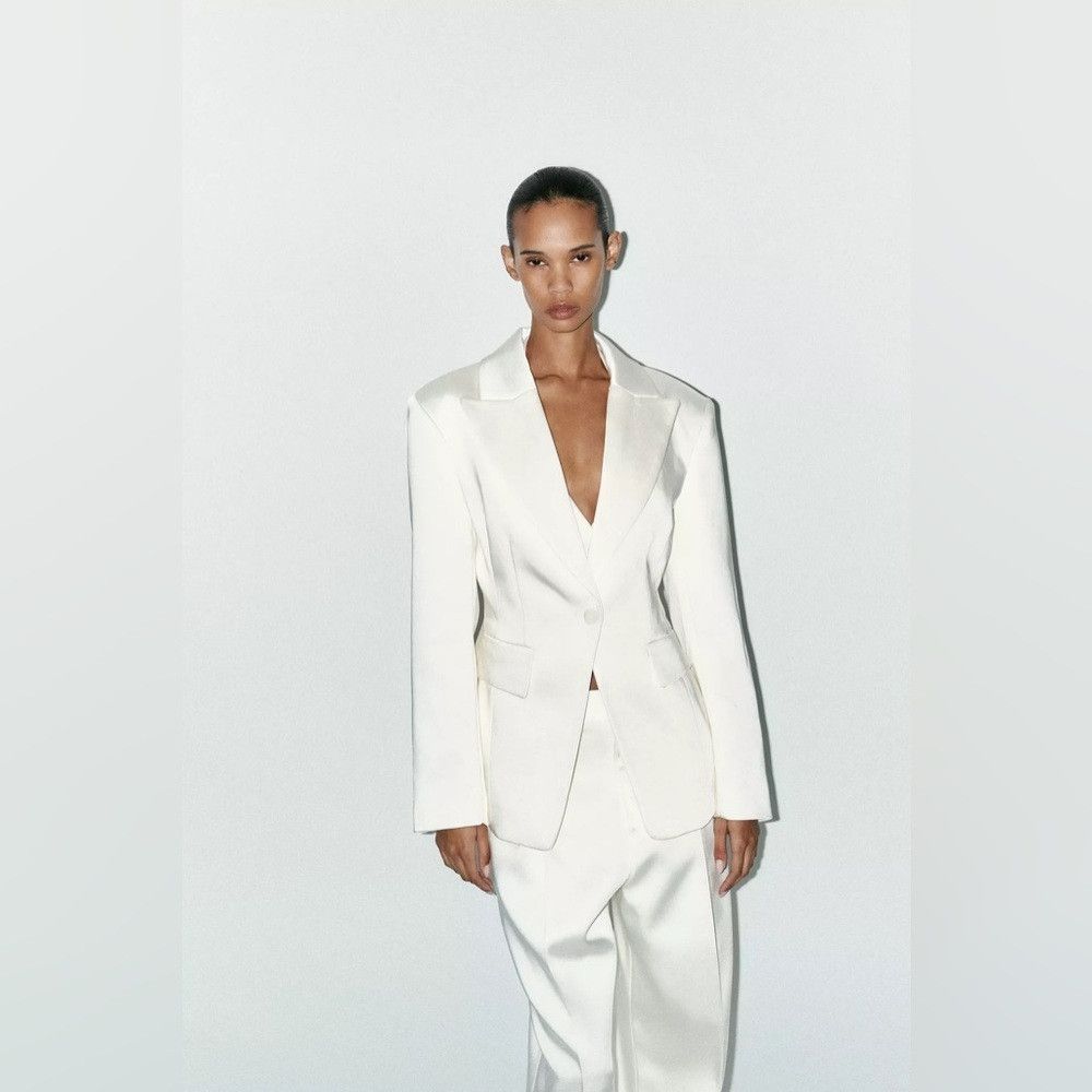 Zara ZARA OYSTER WHITE SATIN BLAZER Size M / US 6-8 / IT 42-44 - 1 Thumbnail