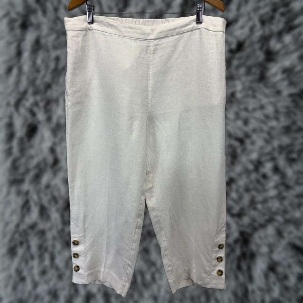 Vintage VINTAGE Chico's Linen Crop Pants Beach White XL Regular Women Pants Linen Pull On Button Closure Tapered Cropped Comfort Size XL Women Size 40" / US 18 - 1 Thumbnail