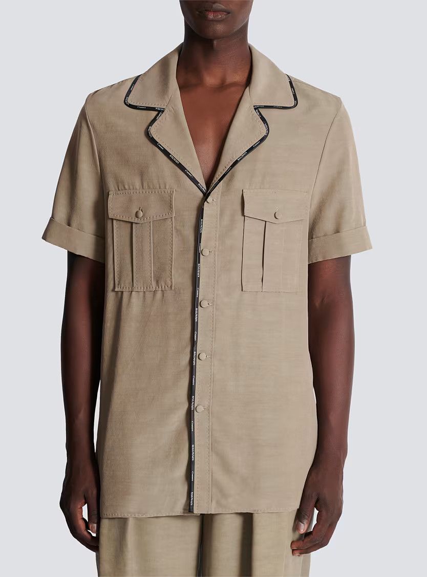 Balmain o1s1wg110126 Cupro Pyjama Shirt With Pocket in Brown Size US M / EU 48-50 / 2 - 4 Thumbnail