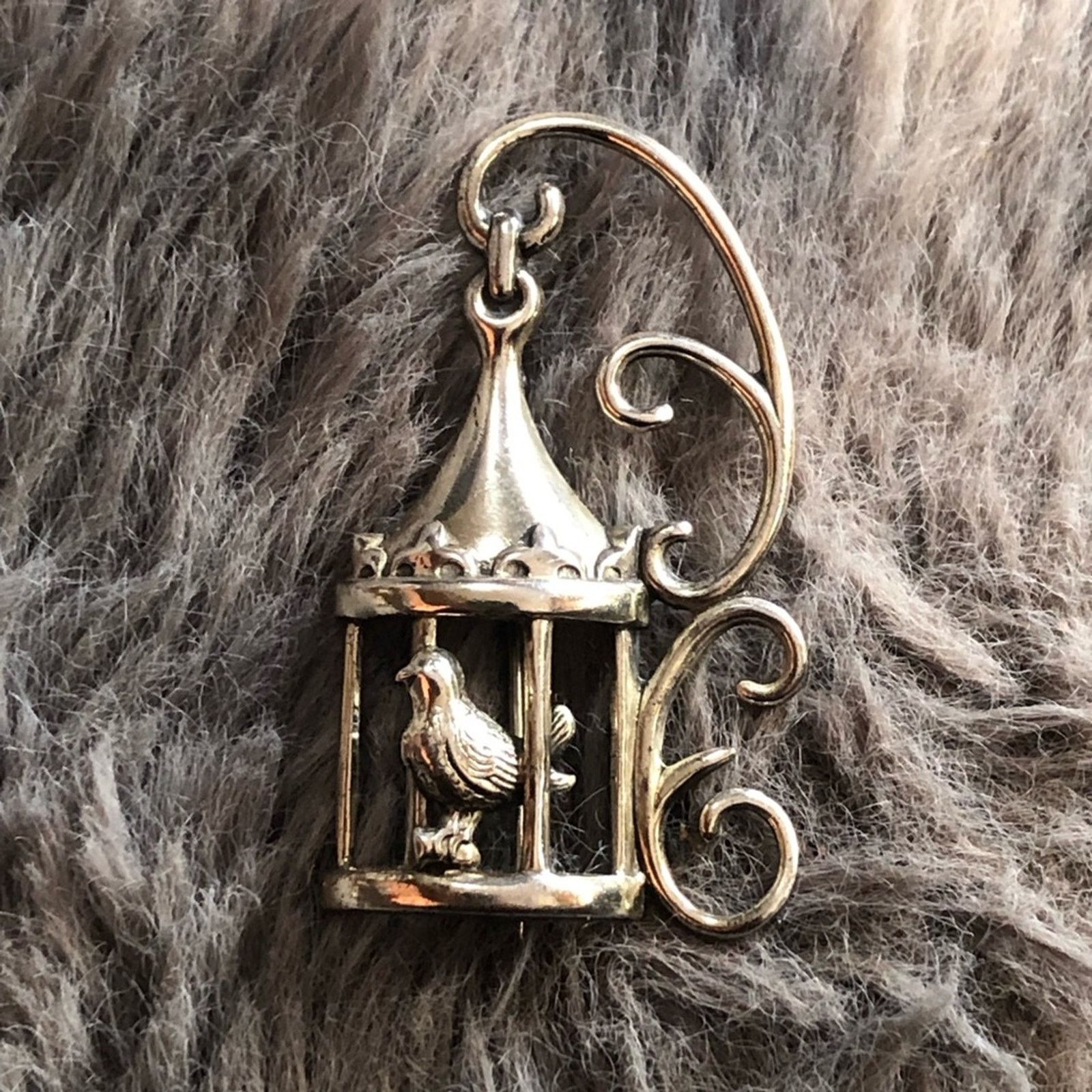 Vintage Vintage 1950s Lang Sterling bird cage brooch pin Size ONE SIZE - 1 Thumbnail