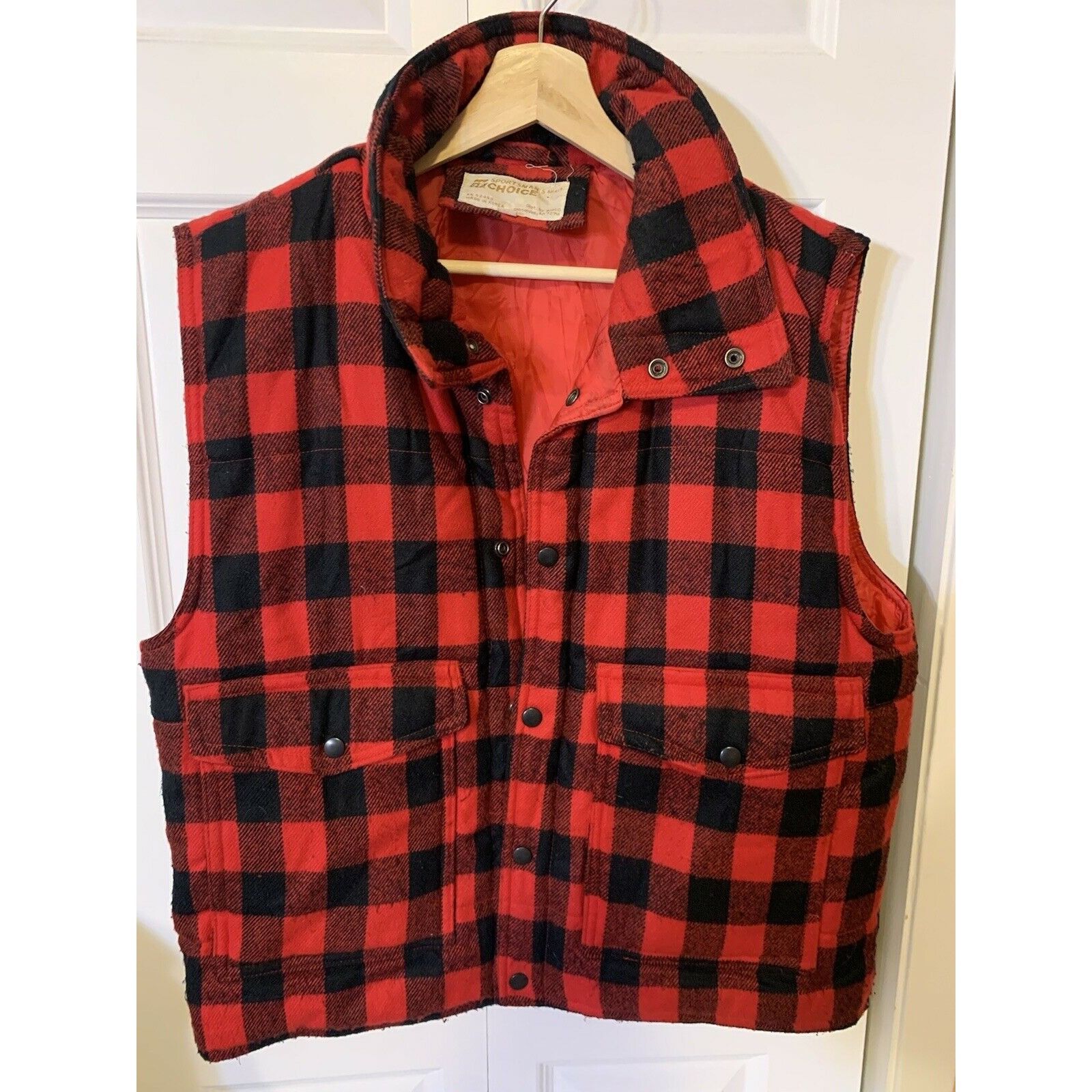 Vintage SPORTSMAN’S CHOICE Men’s Sz L plaid hunting vest vtg black & Size US L / EU 52-54 / 3 - 1 Thumbnail