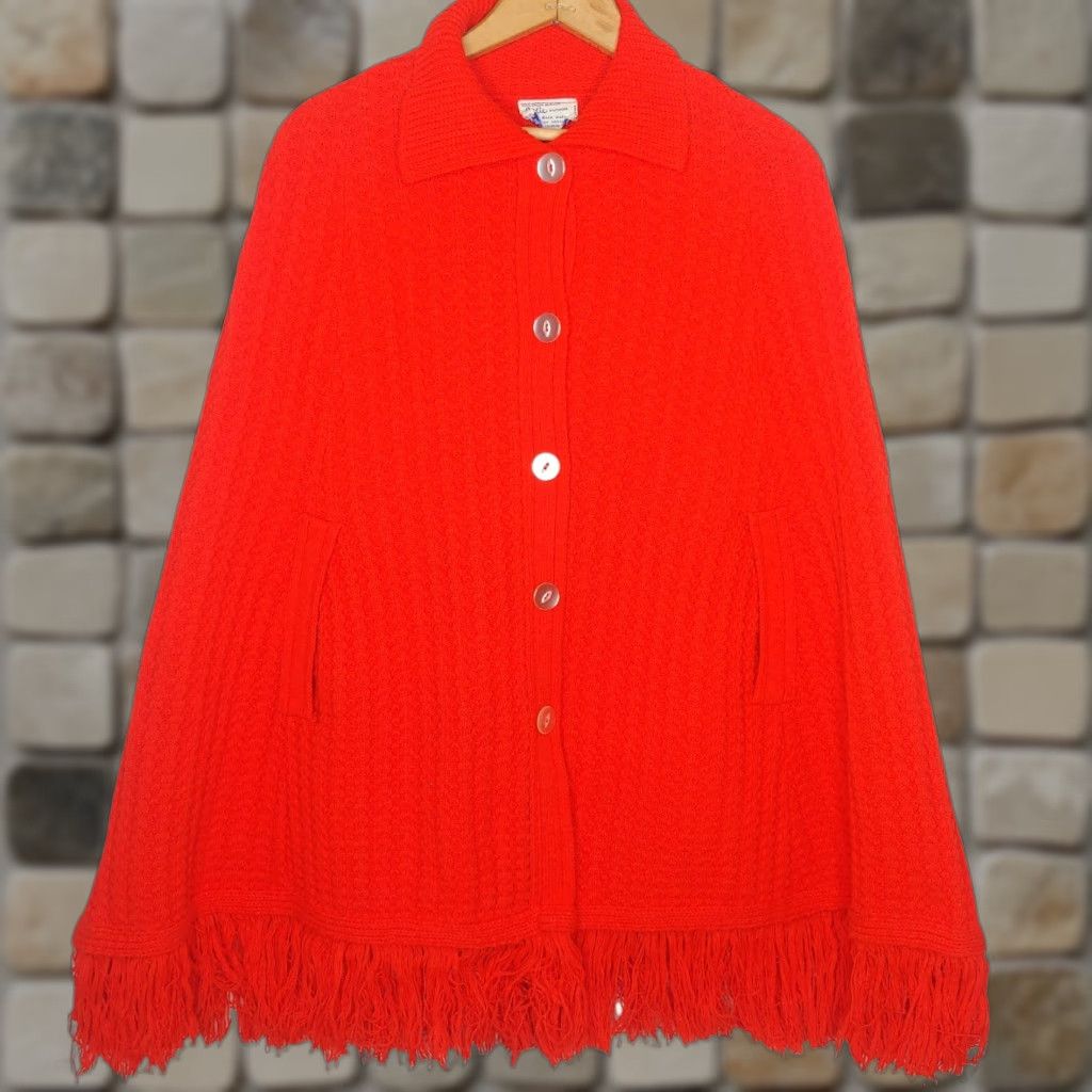 Vintage VINTAGE Jolie Cardigan Shawl Sweater S Women Red 33" Long Collared Orlon Cable-Knit Boho Grannycore Size S / US 4 / IT 40 - 1 Thumbnail