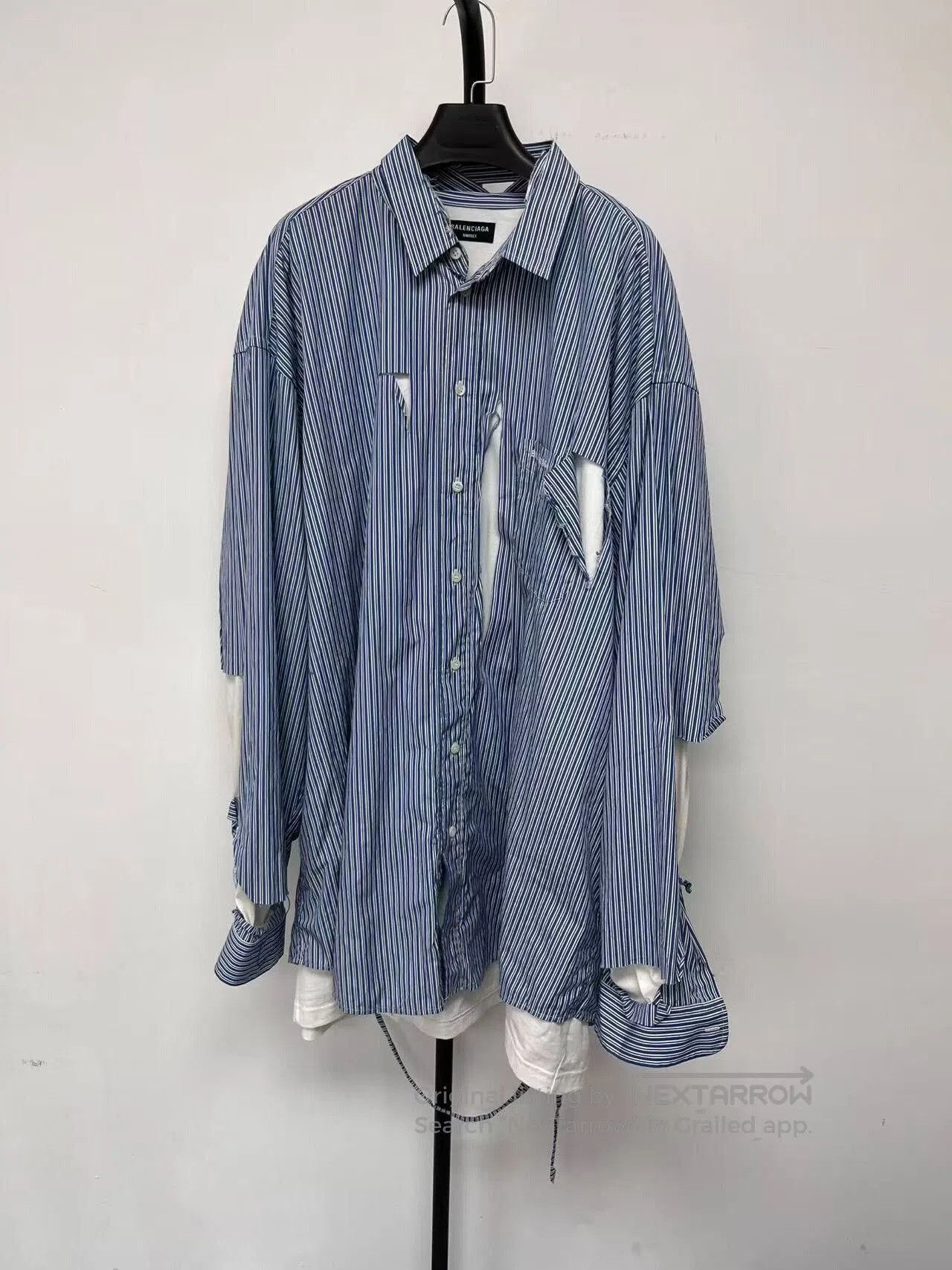 Balenciaga balenciaga blue striped distressed shirt. Size M / US 6-8 / IT 42-44 - 1 Thumbnail