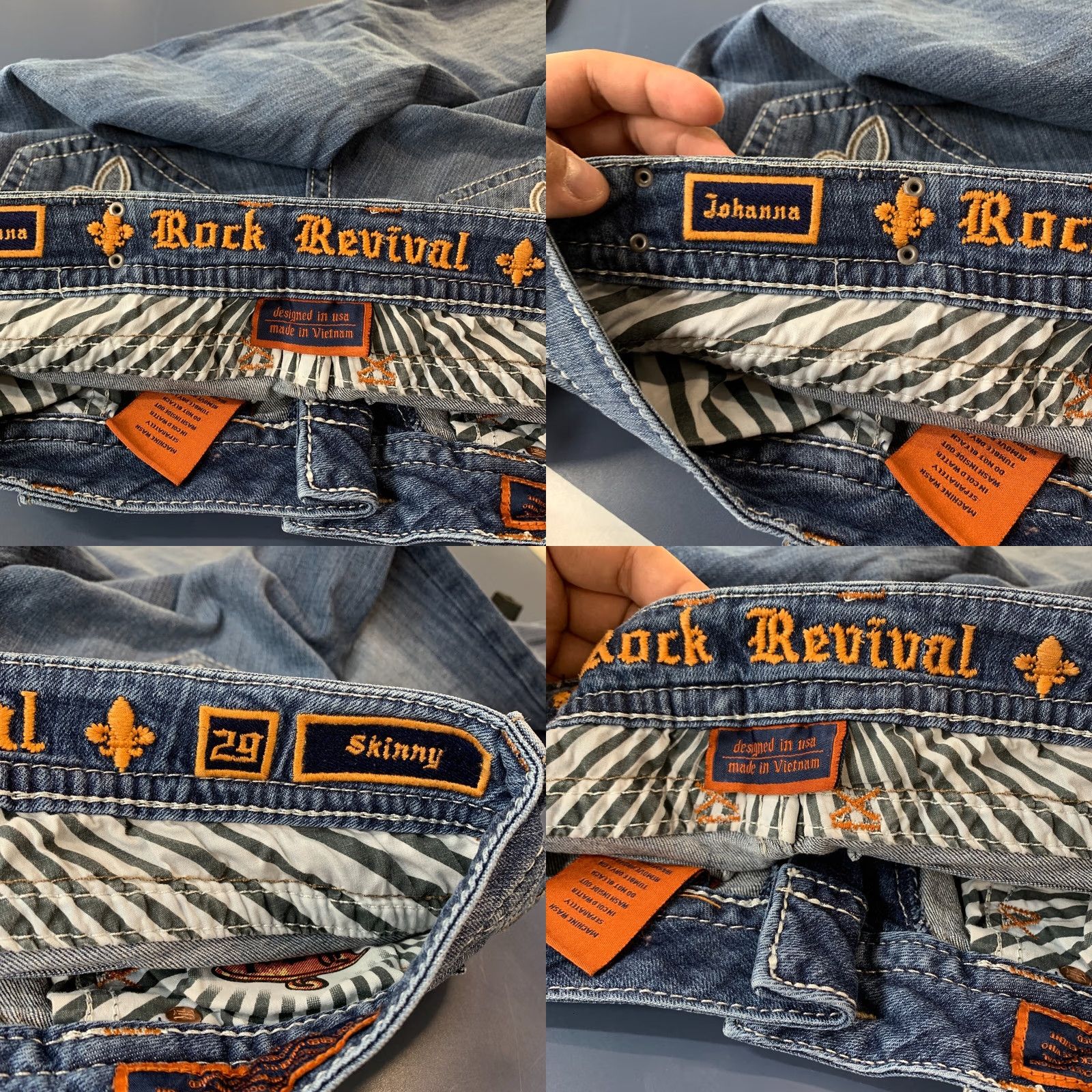 Vintage VINTAGE Rock Revival Skinny Jeans WOmens Size 29 SLim Blue Flap Pocket Fits 32x30 Denim Size 29" - 9 Thumbnail