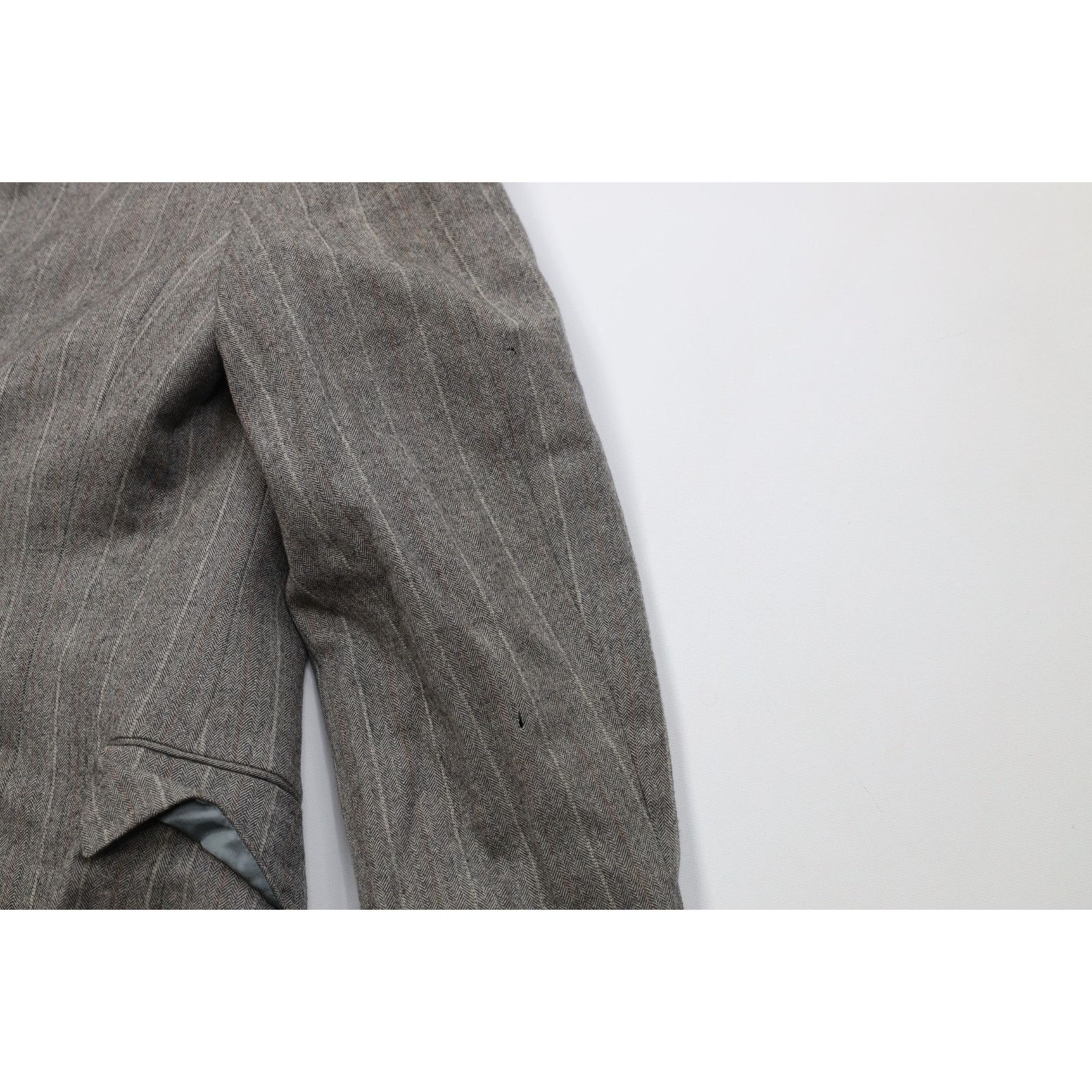 Vintage Vintage 70s Heavy Wool Herringbone 3 Piece Suit Wedding Size 44L - 9 Thumbnail