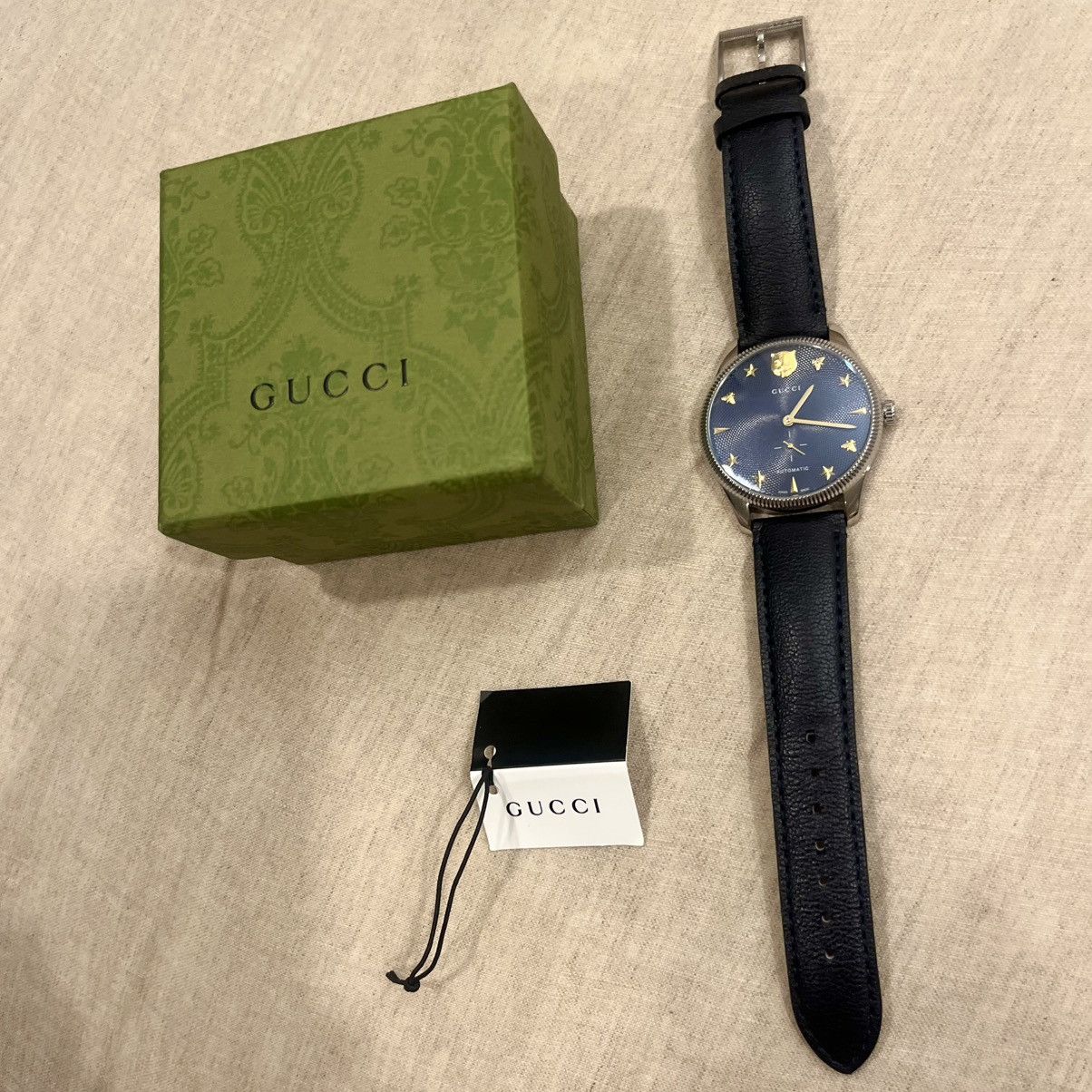 Gucci $3950 Gucci G-Timeless 40mm Charm Dial Automatic Watch, Navy Size ONE SIZE - 3 Thumbnail