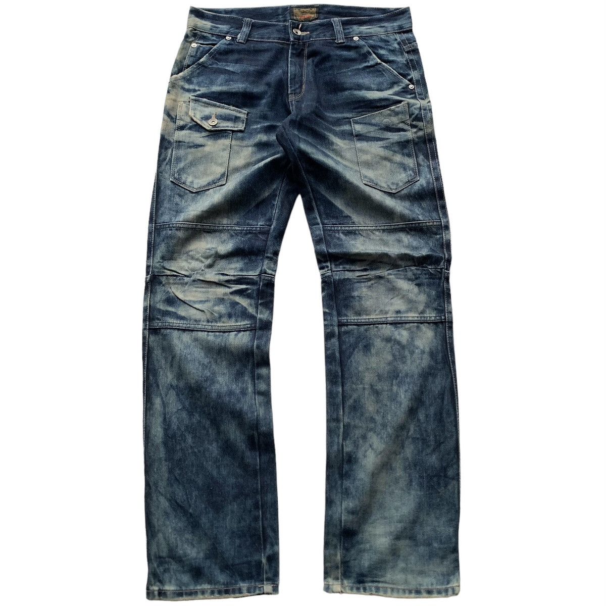 image of Distressed Denim x If Six Was Nine Pin Ball Blue Faded Multi Pocket Denim Jeans in Blue Jean (Size 