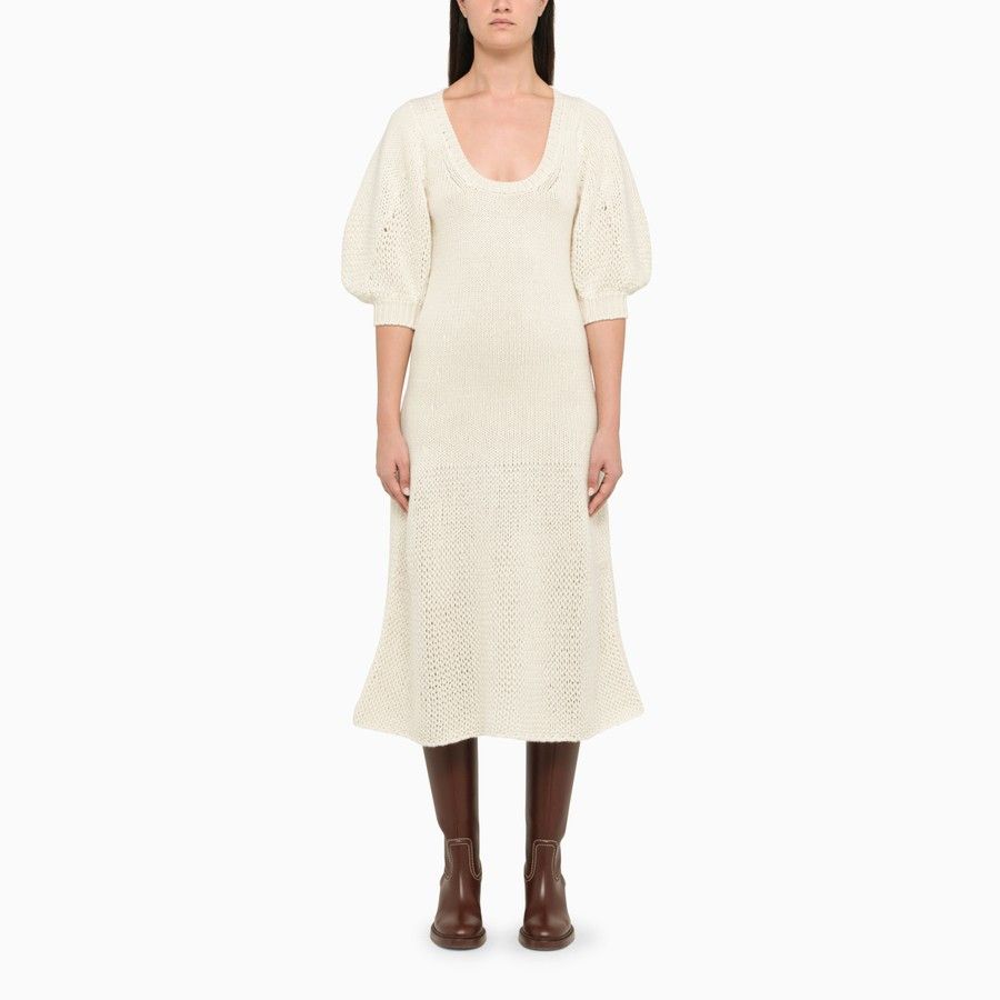 image of Chloe O1D2Blof0224 White Wool And Cashmere Dress In White, Women's (Size Medium)