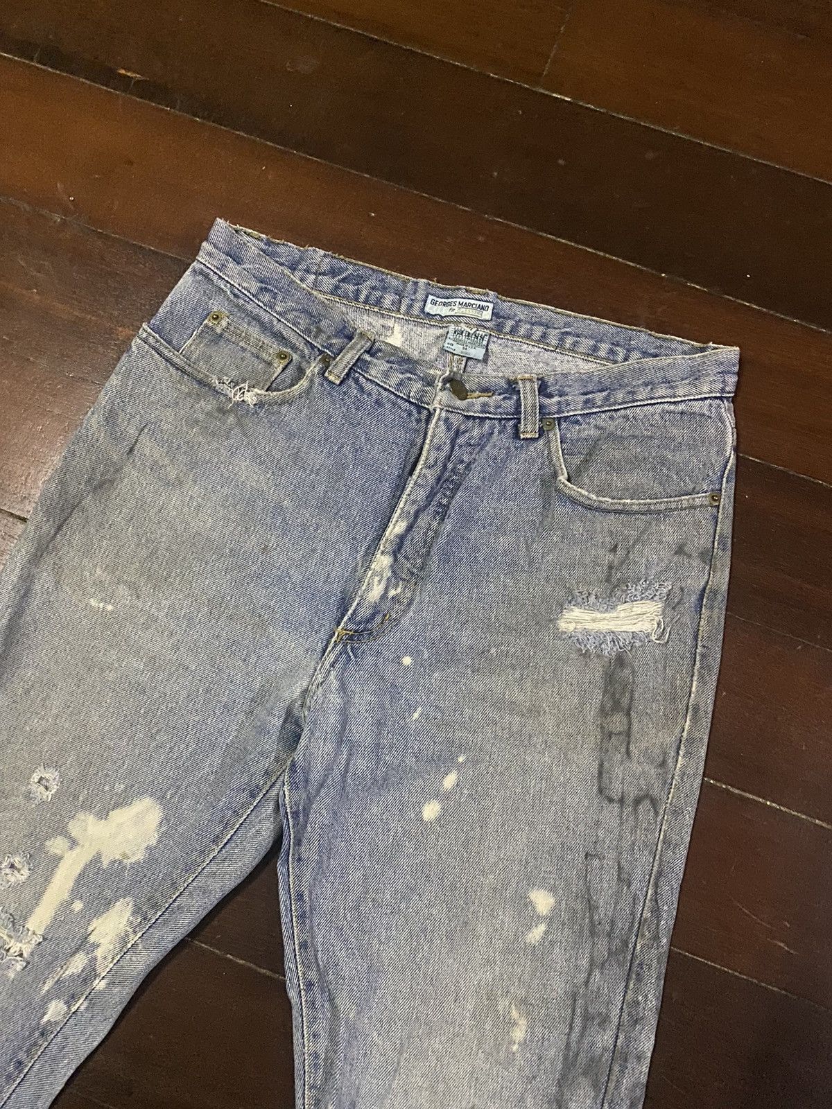 Guess × Polo Ralph Lauren × Vintage Fire 🔥 vintage 90s GUESS MADE IN USA distressed jeans S1 Size US 35 - 8 Thumbnail