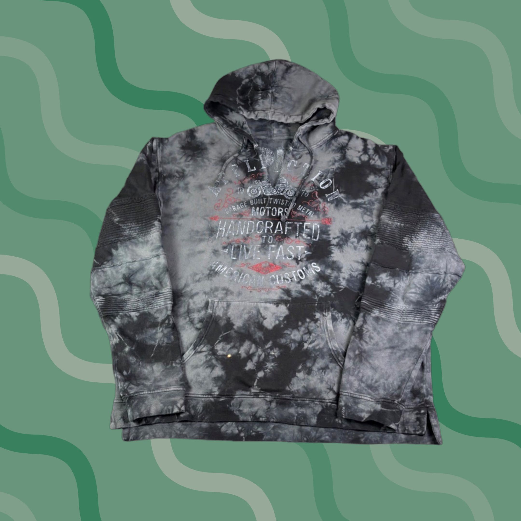 Affliction Affliction Hoodies Mens XL Tie Dye Moto Graphic Live Fast Black Multicolor Graphic Print Pullover Hooded Beaded Pocket V-Neck Long Sleeve Size US XL / EU 56 / 4 - 1 Thumbnail
