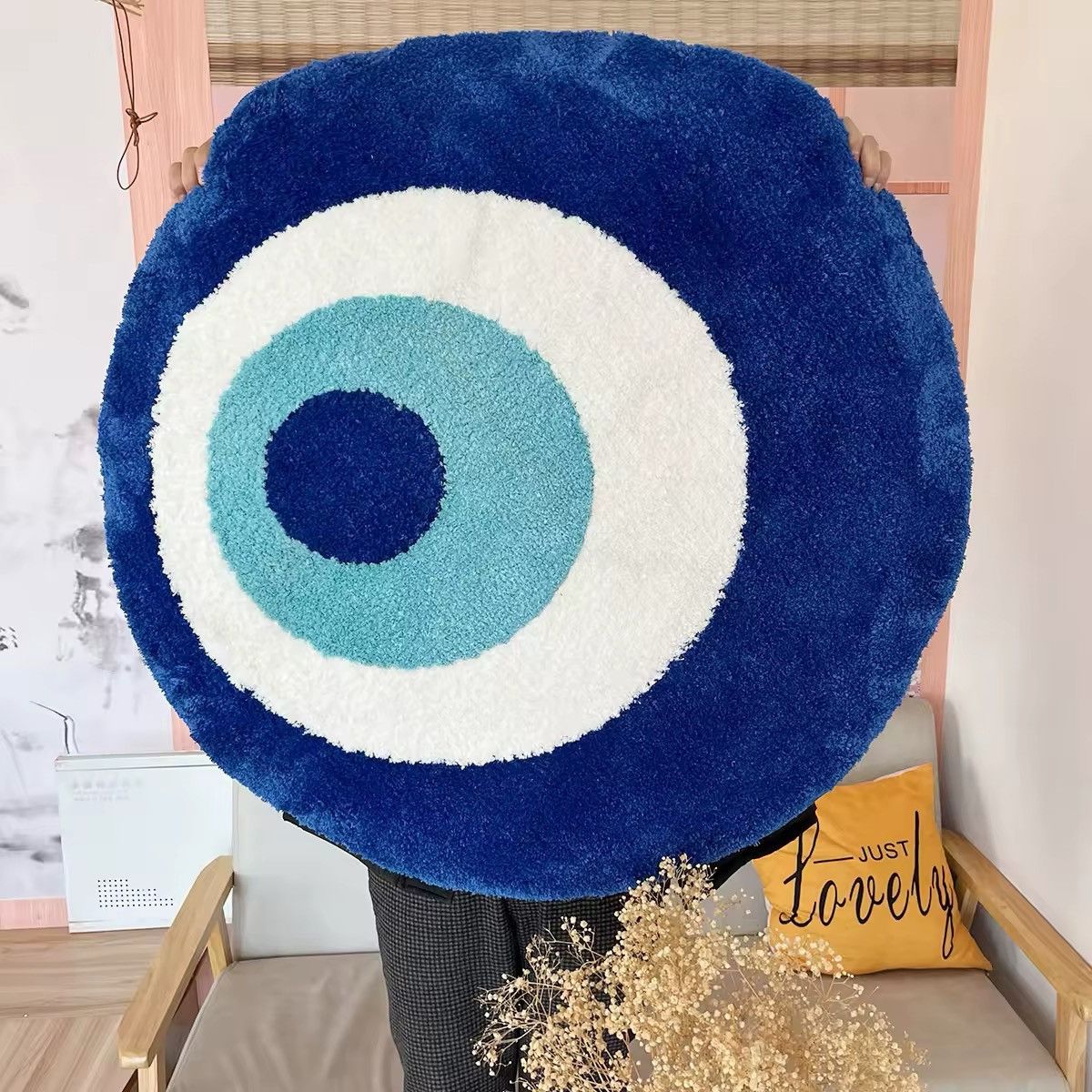 Handmade 3D Fluffy Evil Eye Circle Soft Carpet Rug Size ONE SIZE - 3 Thumbnail