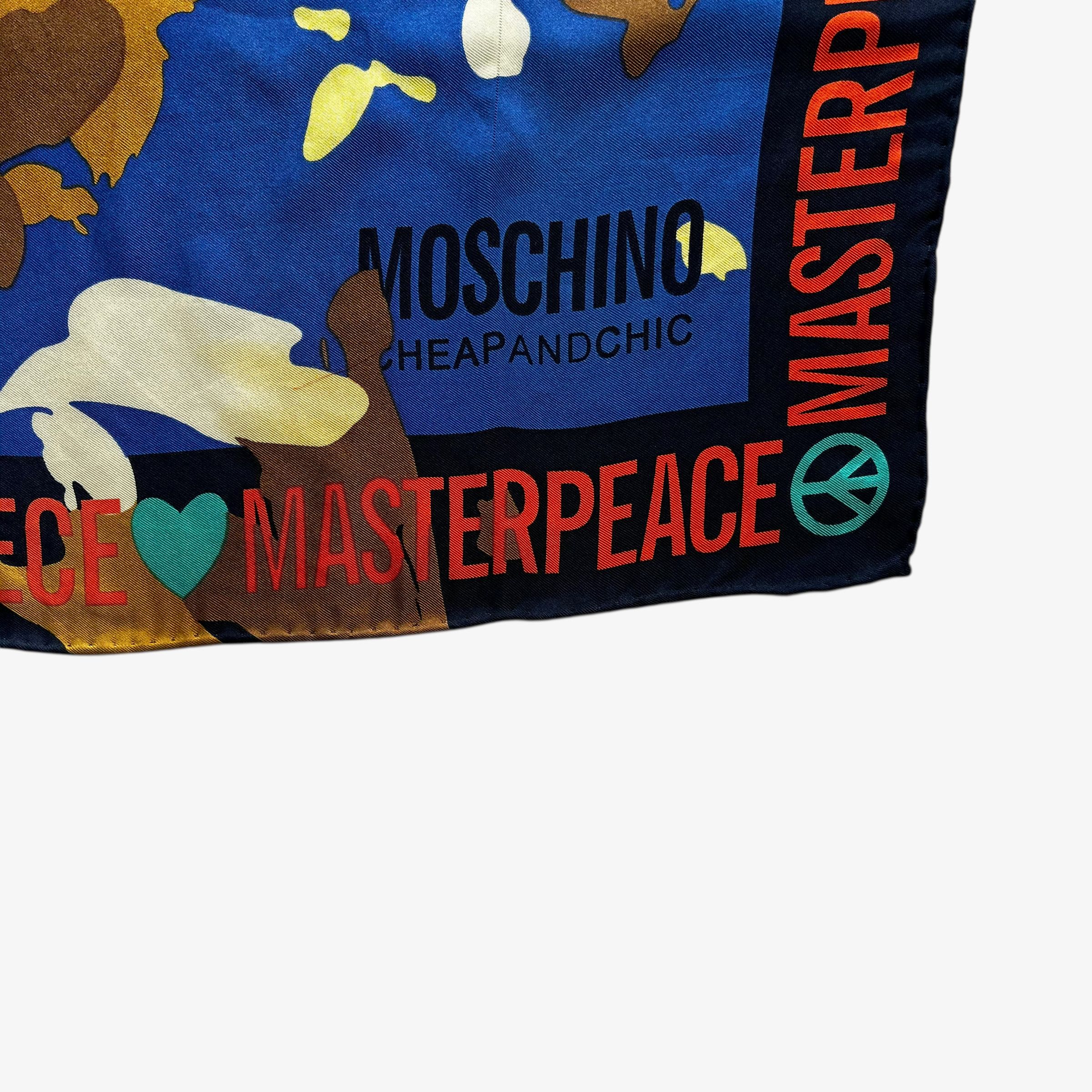 Moschino Vintage Y2K Moschino Peace & Heart Print Blue Silk Scarf Size ONE SIZE - 3 Thumbnail