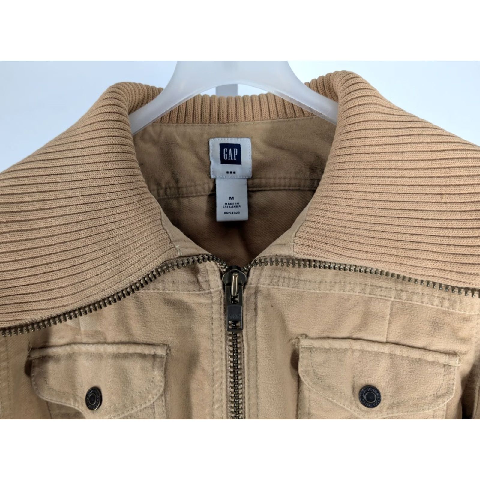 Gap VINTAGE Gap Jacket Womens M Old 2004 Chamois Tan Moleskin Ribbed Knit Collar Y2K Cropped Short 19" Length Steel Zip Size M / US 6-8 / IT 42-44 - 4 Thumbnail