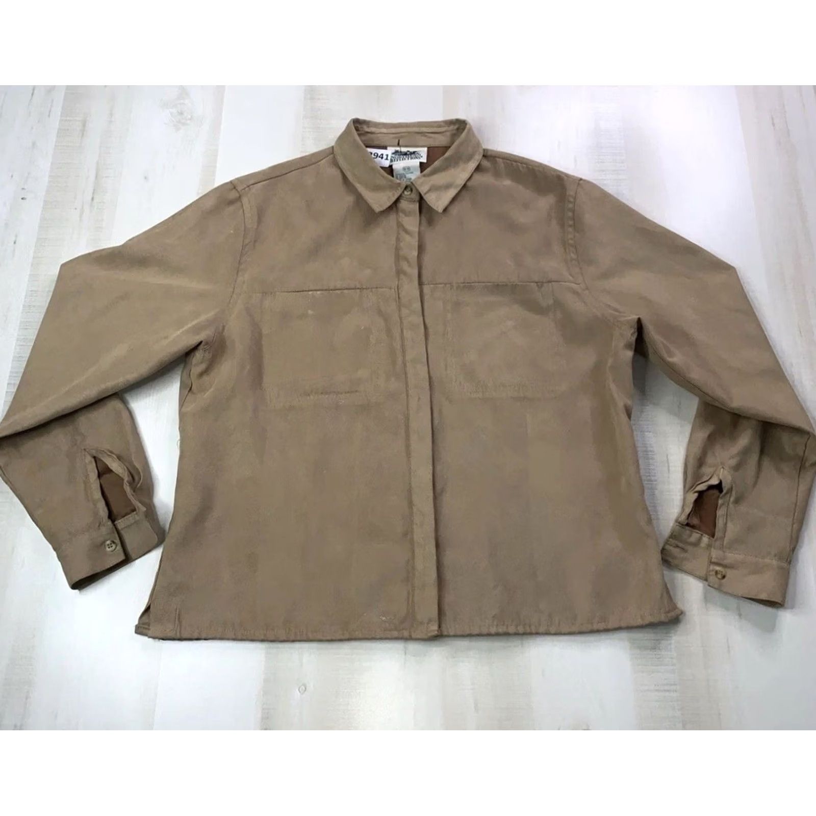 Northern Reflections VINTAGE Northern Reflections Faux Suede Pocket Front Button-Up Womens Shirt Medium Brown 12941 Size M / US 6-8 / IT 42-44 - 2 Thumbnail