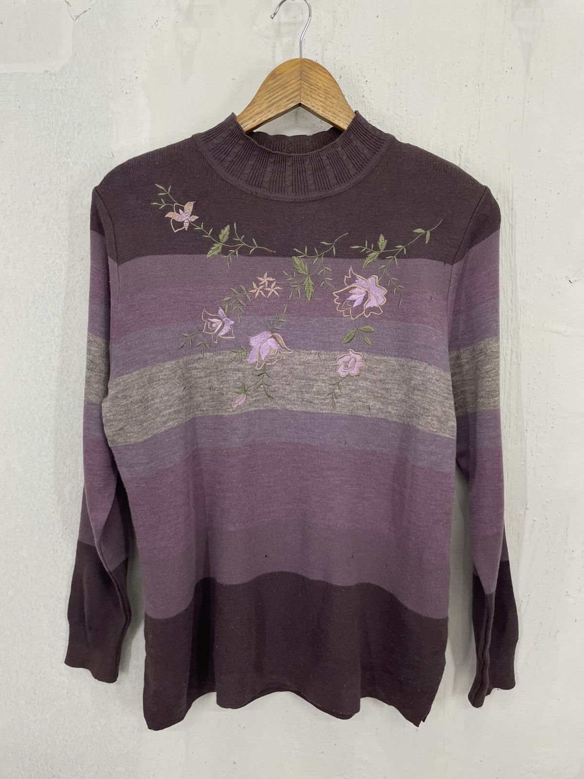 Designer Maream Purple Tone Knitted Sweatshirt Flora Flower Monnet Size US M / EU 48-50 / 2 - 1 Thumbnail