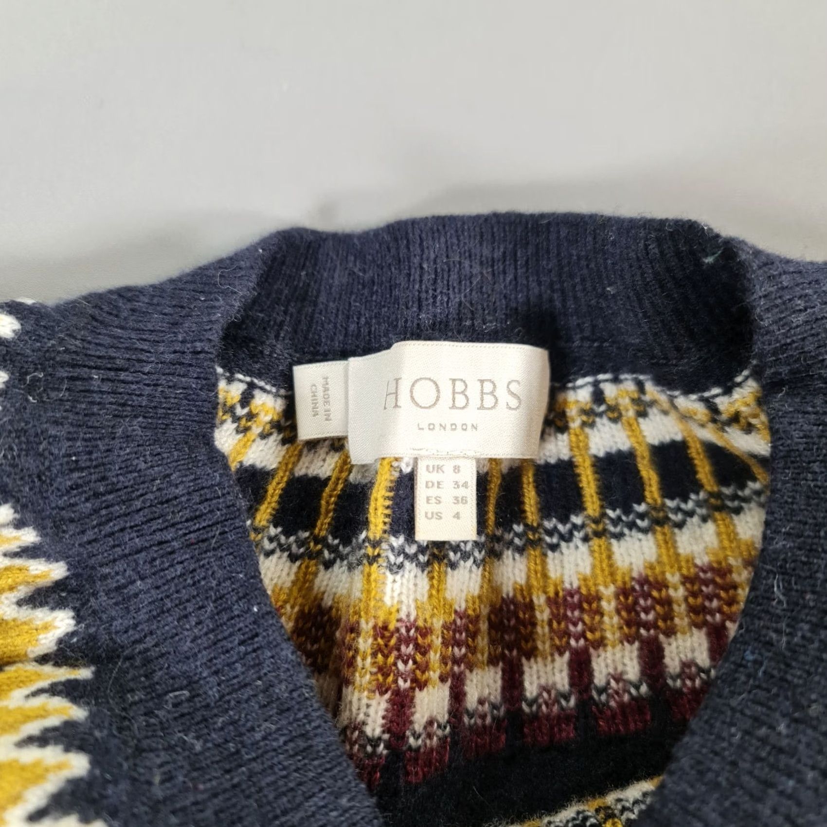 Vintage Hobbs Dress Navy Blue 8 UK Wool Cashmere Fair Isle Knitted Casual Womens Size M / US 6-8 / IT 42-44 - 5 Thumbnail