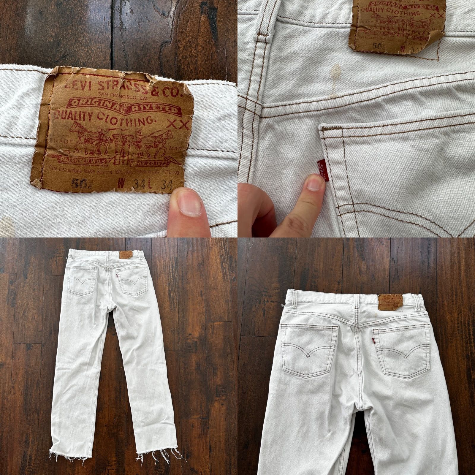 Levi's VINTAGE Levi's 501 Jeans Men 34x34 White Bleach Wash 90s USA 80s Denim Cotton Button Straight 501 Series Distressed Size US 34 / EU 50 - 9 Thumbnail