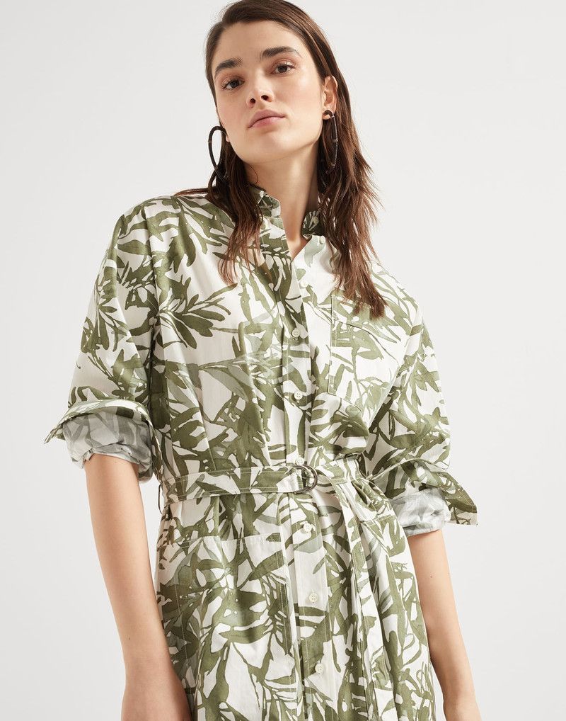 Brunello Cucinelli o1la1rc1a0326 Herbarium Print Poplin Belted Shirt Dress Size M / US 6-8 / IT 42-44 - 4 Thumbnail