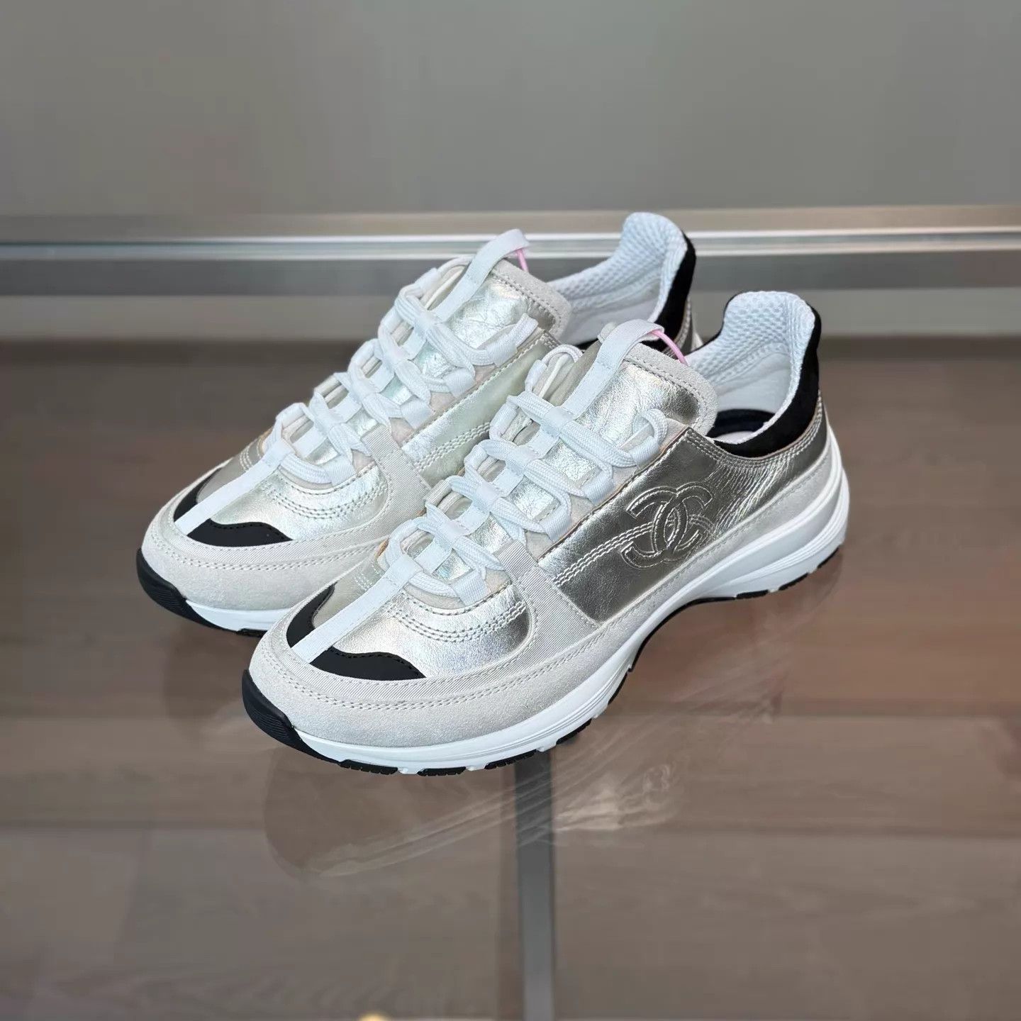Chanel Chanel 25A Silver Women's 38 Sneakers (New Unworn) Size US 7.5 / IT 37.5 - 1 Thumbnail
