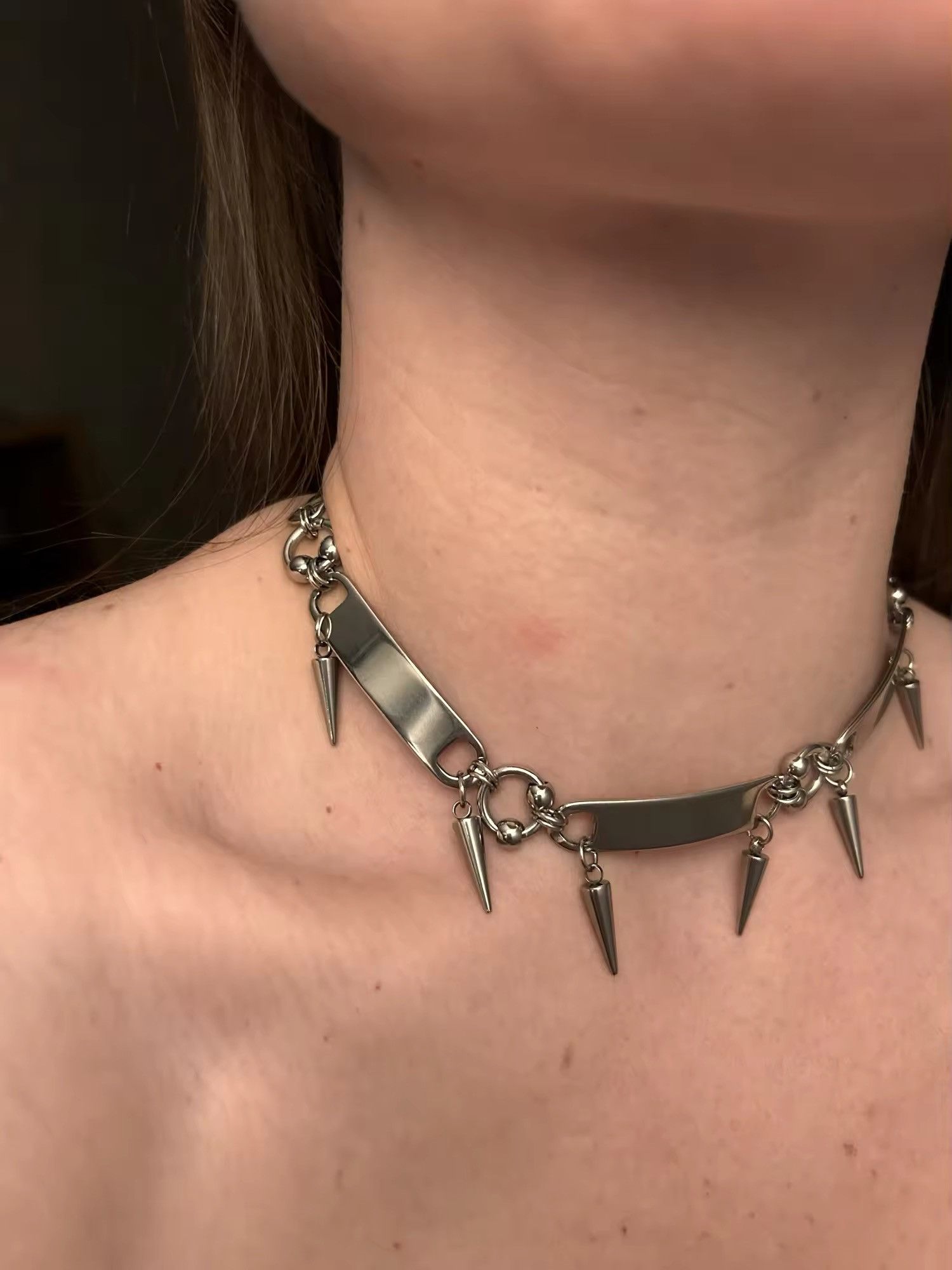 Vintage Titanium Steel Rivet Choker Metal Collar Necklace Size ONE SIZE - 4 Thumbnail