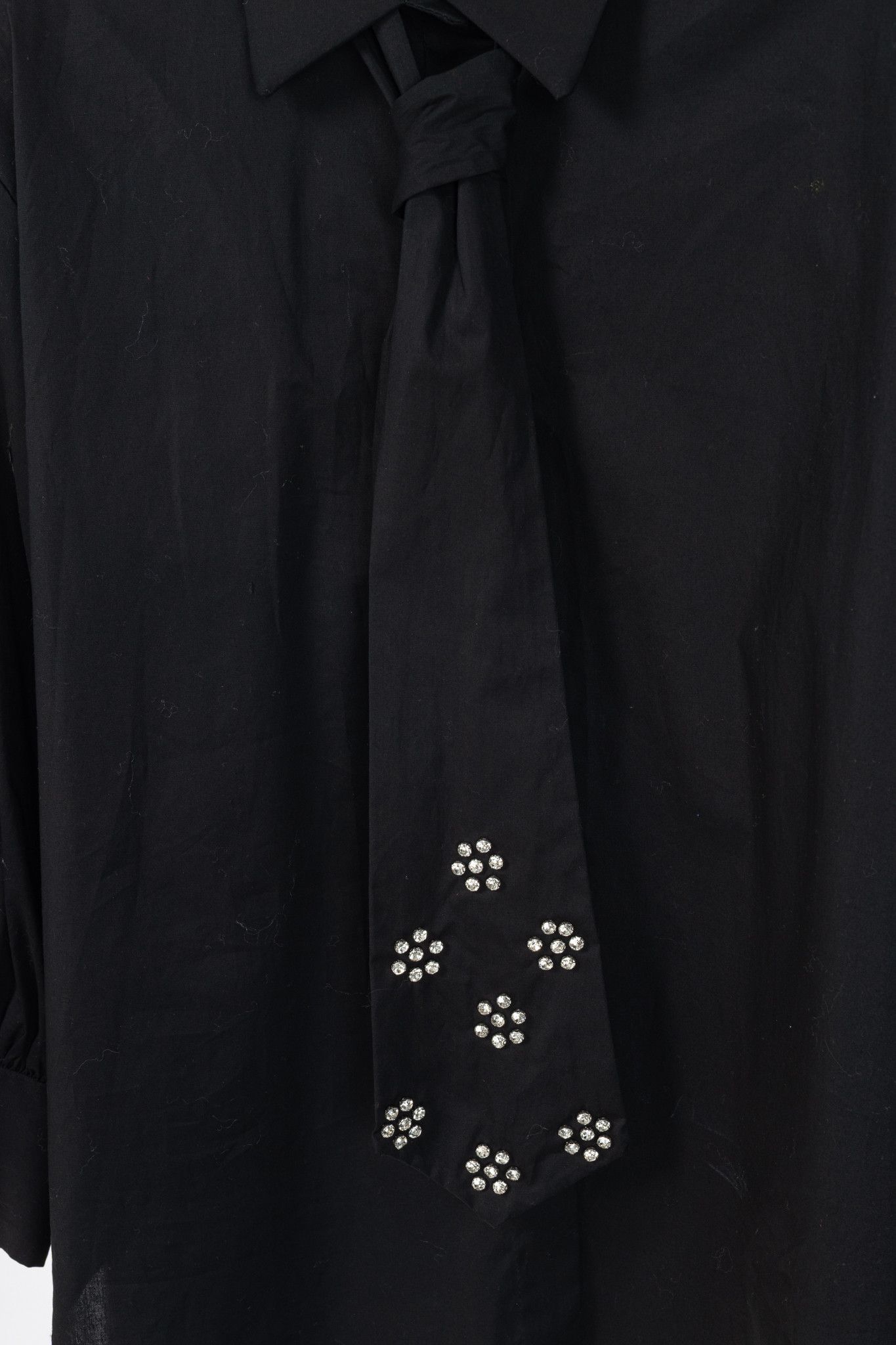Other Zeta Otto Black Cotton Poplin Embellished-Tie Buttoned Shirt Size XL / US 12-14 / IT 48-50 - 5 Thumbnail