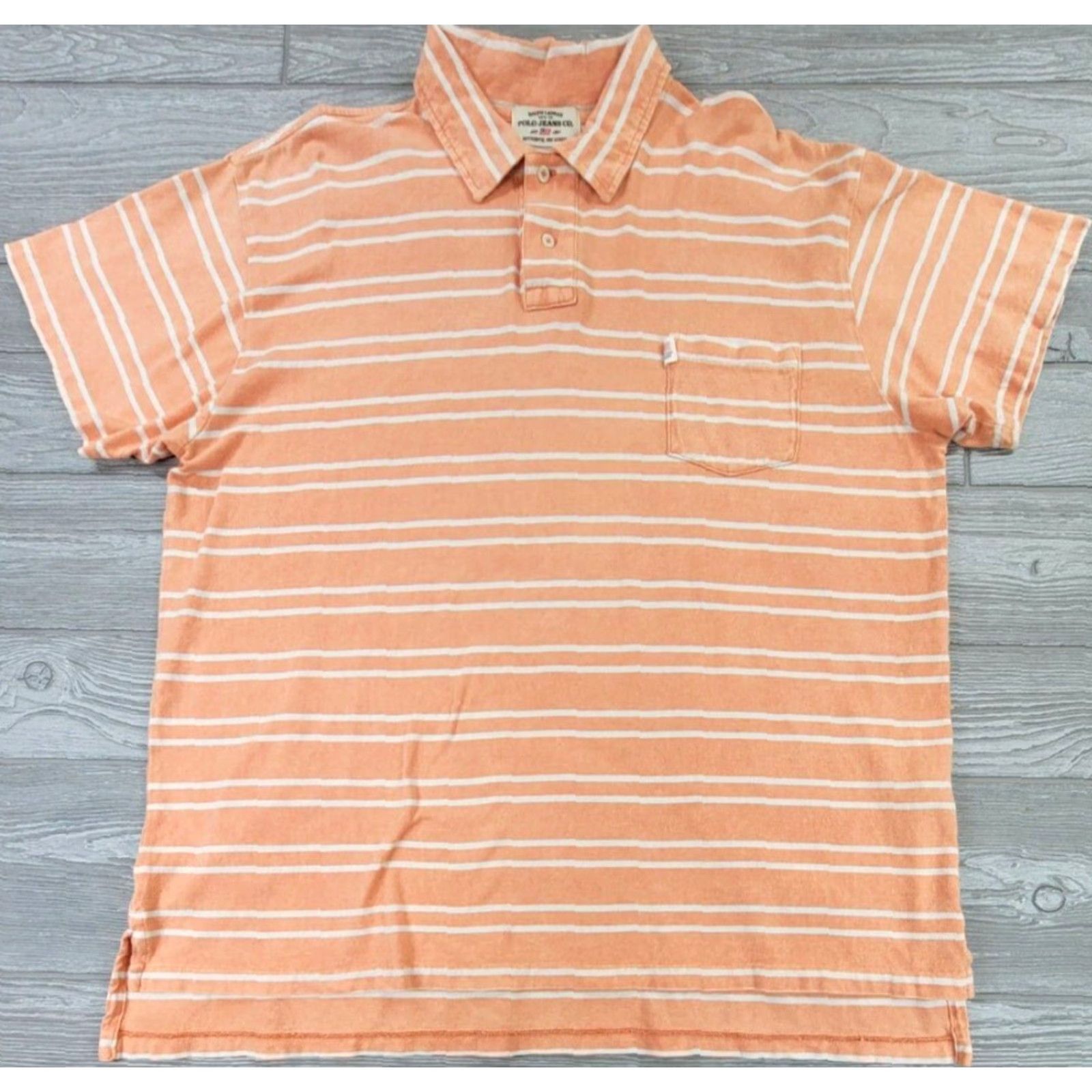 Polo Ralph Lauren Ralph Lauren Polo Jeans Co Polo Shirt Mens XL Short Sleeve Peach White Size US XL / EU 56 / 4 - 2 Thumbnail
