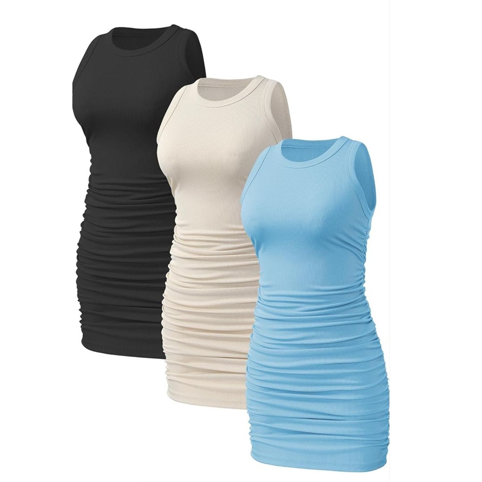 The Unbranded Brand SMALL 3pk. Sleeveless Dress Crew Neck Slim Fit Ribbed Ruched Size XL / US 12-14 / IT 48-50 - 1 Thumbnail