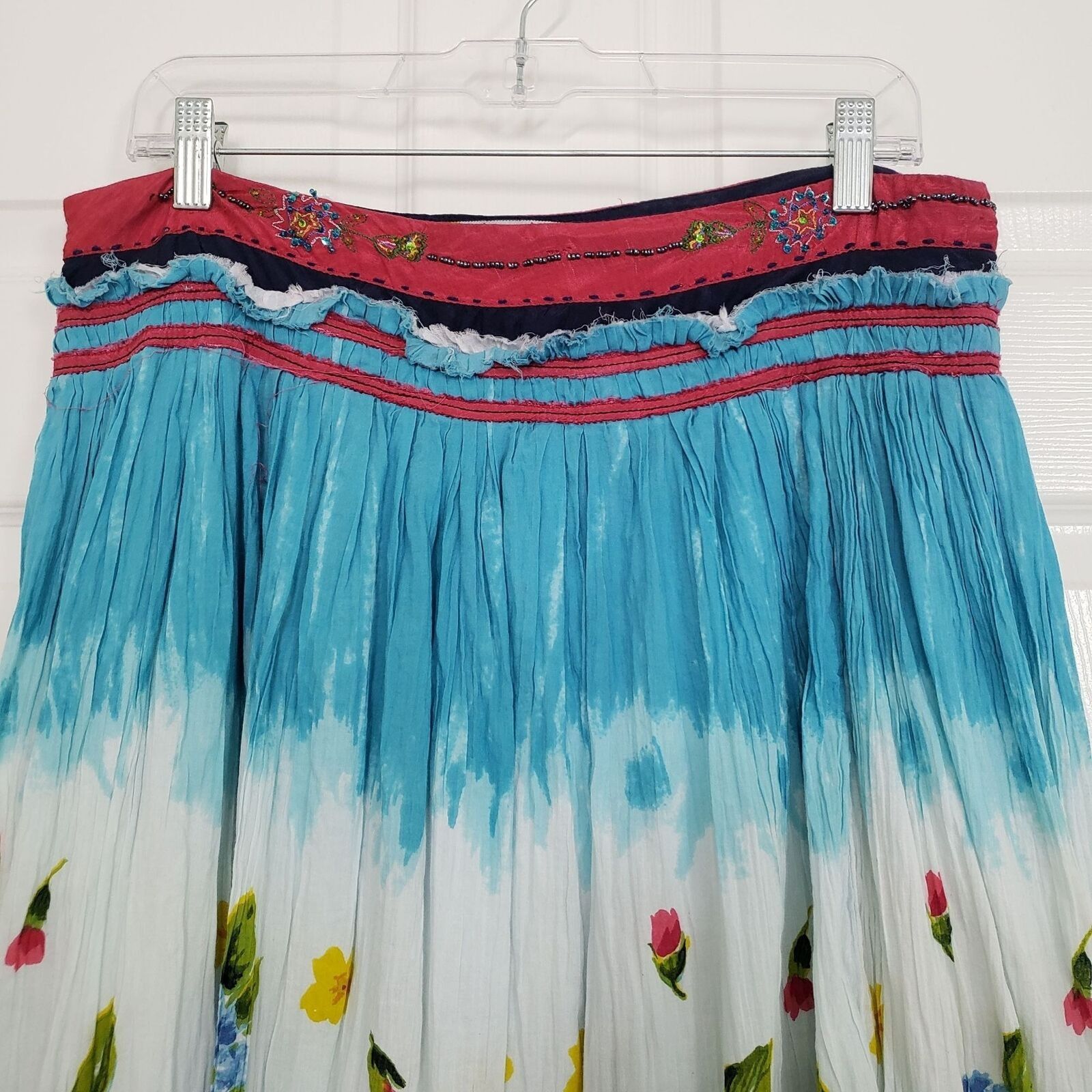 Designer Chaudry Midi Skirt Womens Size Medium Blue Floral Boho Light Size 32" / US 10 / IT 46 - 10 Thumbnail