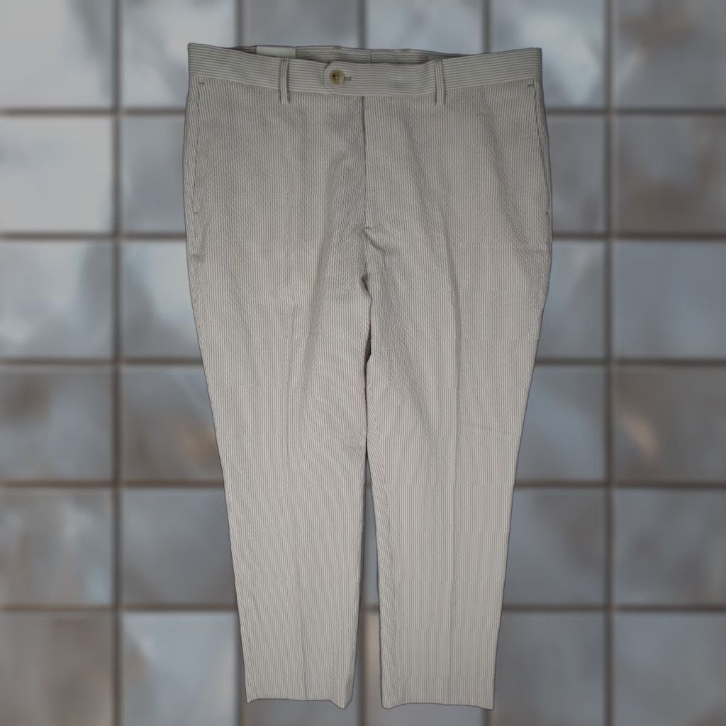 Banana Republic Banana Republic Pants Mens Beige Seersucker Flat Front Tailored Trousers Slim Fit Tapered 36x30 Size US 36 / EU 52 - 1 Thumbnail