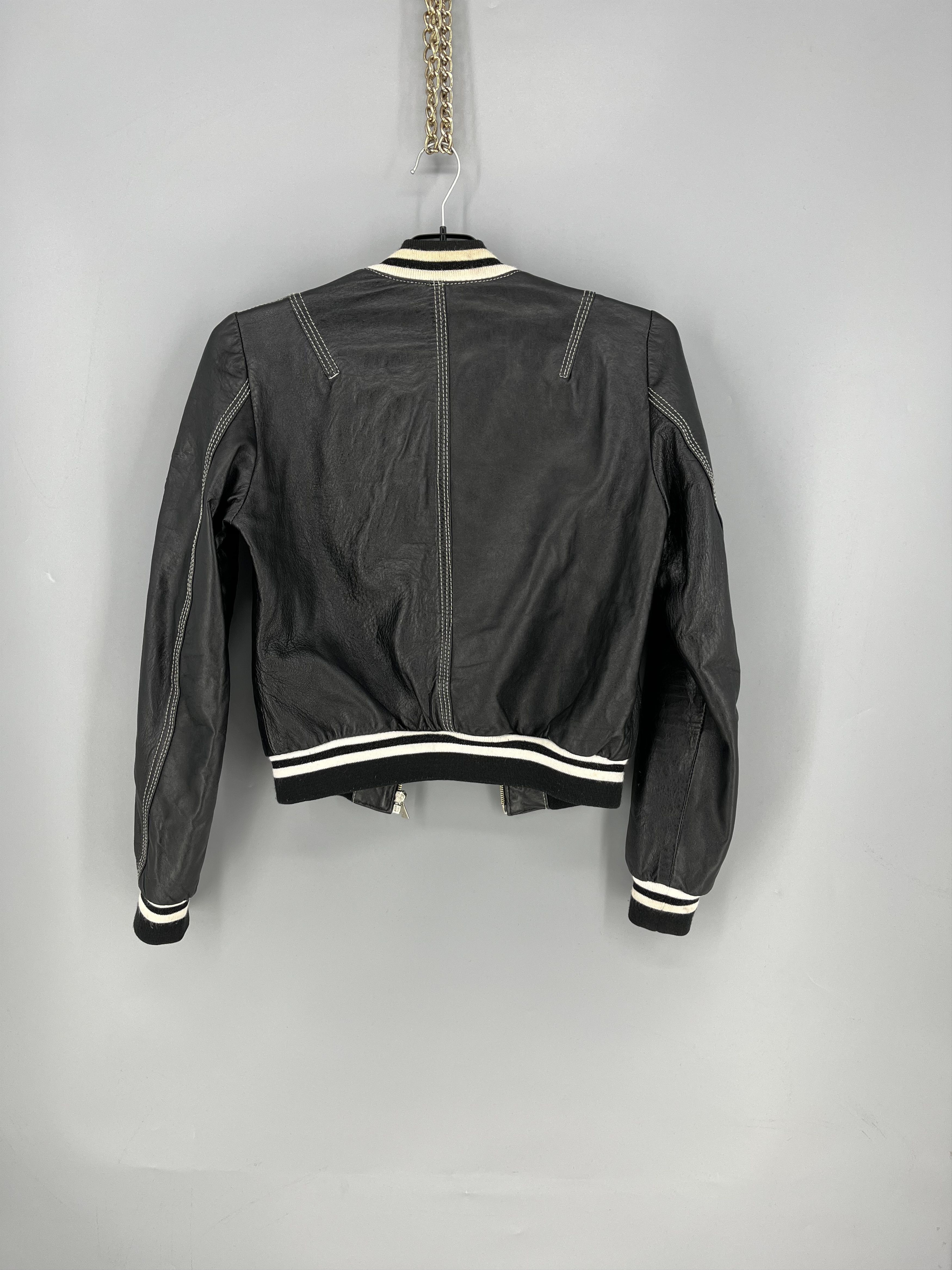 Leather Rossodisera Womens Black Leather Bomber Jacket Size M / US 6-8 / IT 42-44 - 12 Thumbnail