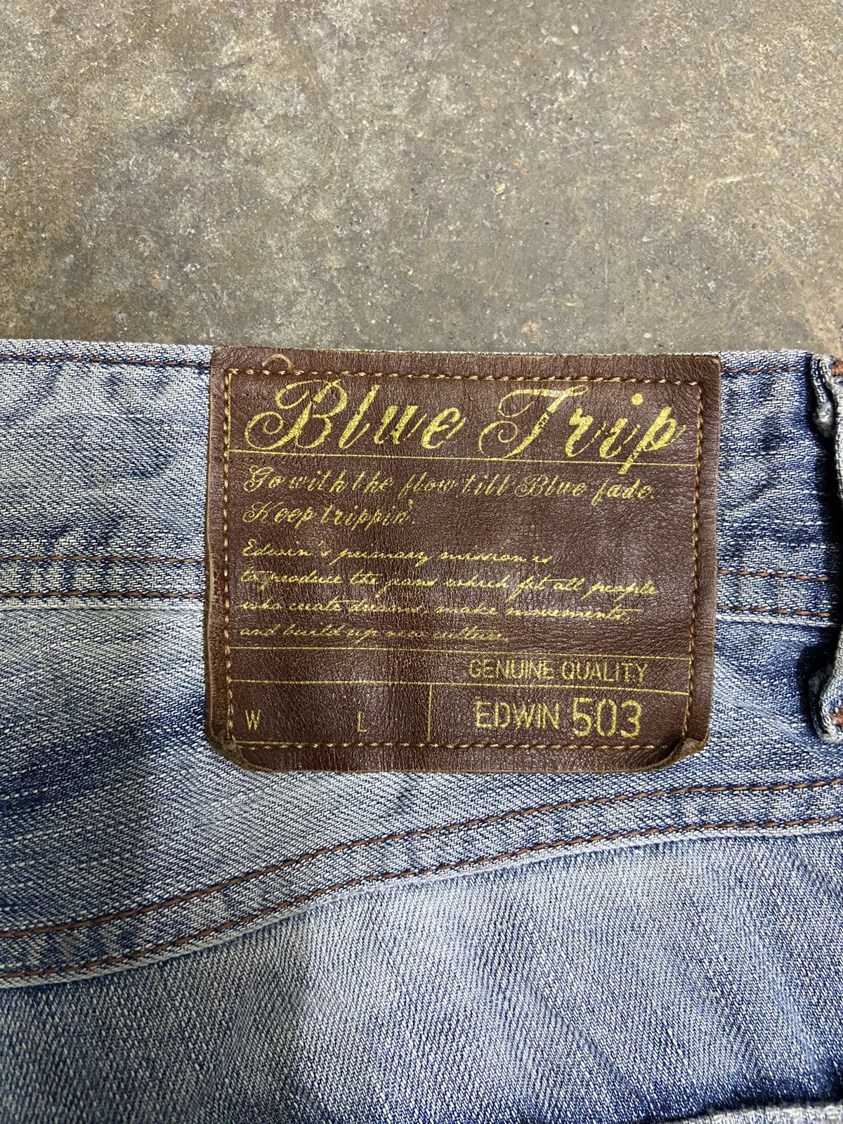 Le Grande Bleu (L.G.B.) 🔥 Vtg Edwin Jeans Blue Trip flare Street fashion distressed Size US 36 / EU 52 - 5 Thumbnail