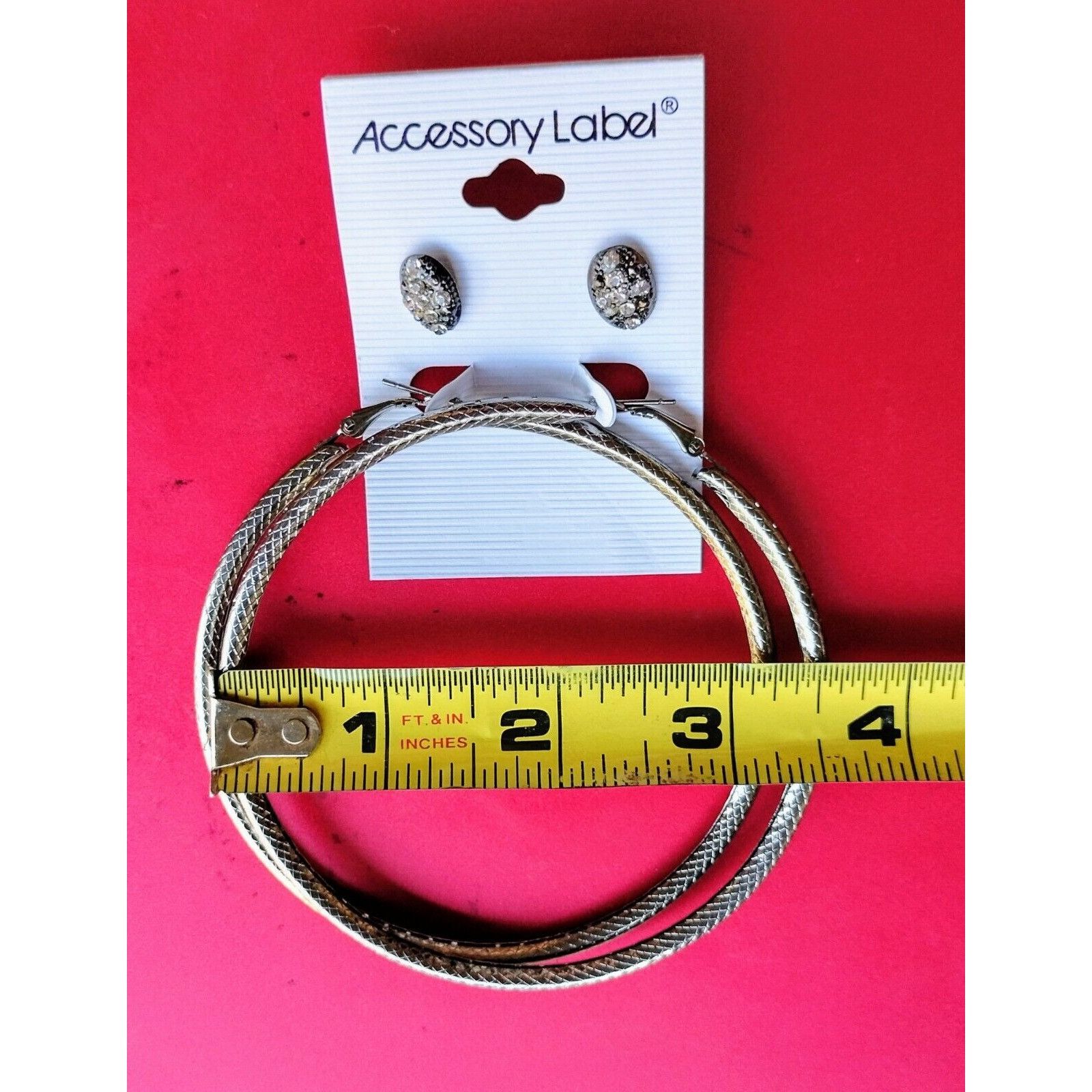 Other 2 Pairs Earrings Hoops Studs Fashion Jewelry Alloy Lot 3.5 i Size ONE SIZE - 4 Thumbnail