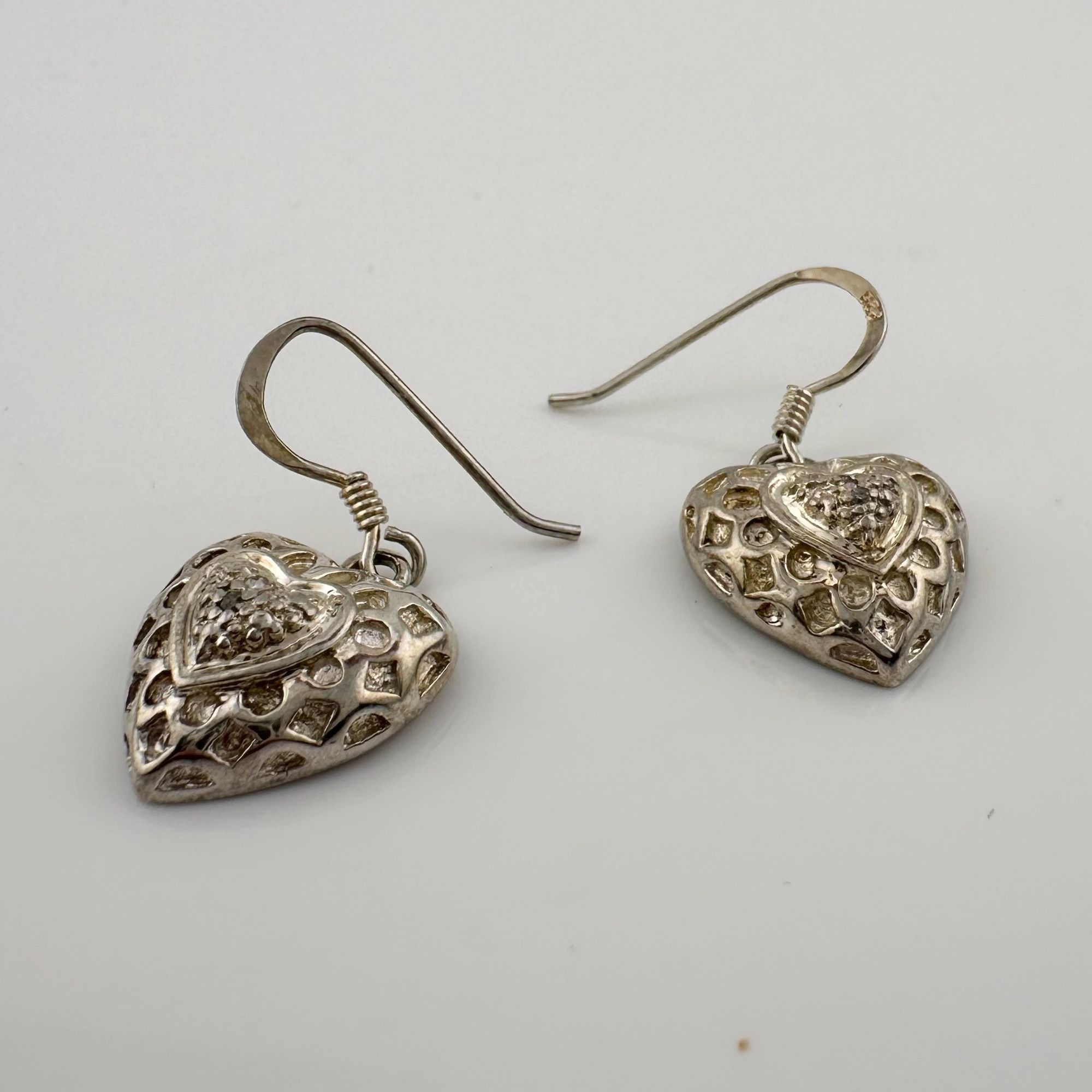 Other Sterling Silver Heart Dangle Earrings with Small Diamond Size ONE SIZE - 6 Thumbnail