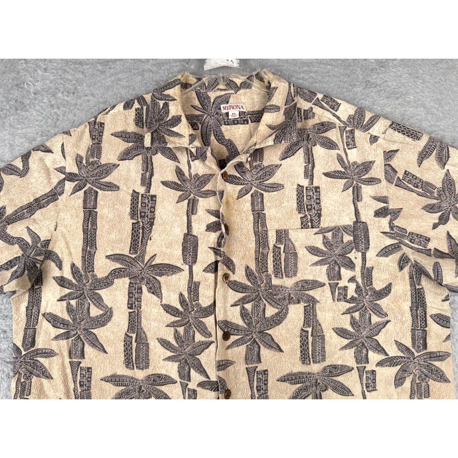 Merona VINTAGE Merona Shirt Mens XL Beige Palm Tree Button-Up Hawaiian Cotton Blend Size US XL / EU 56 / 4 - 4 Thumbnail