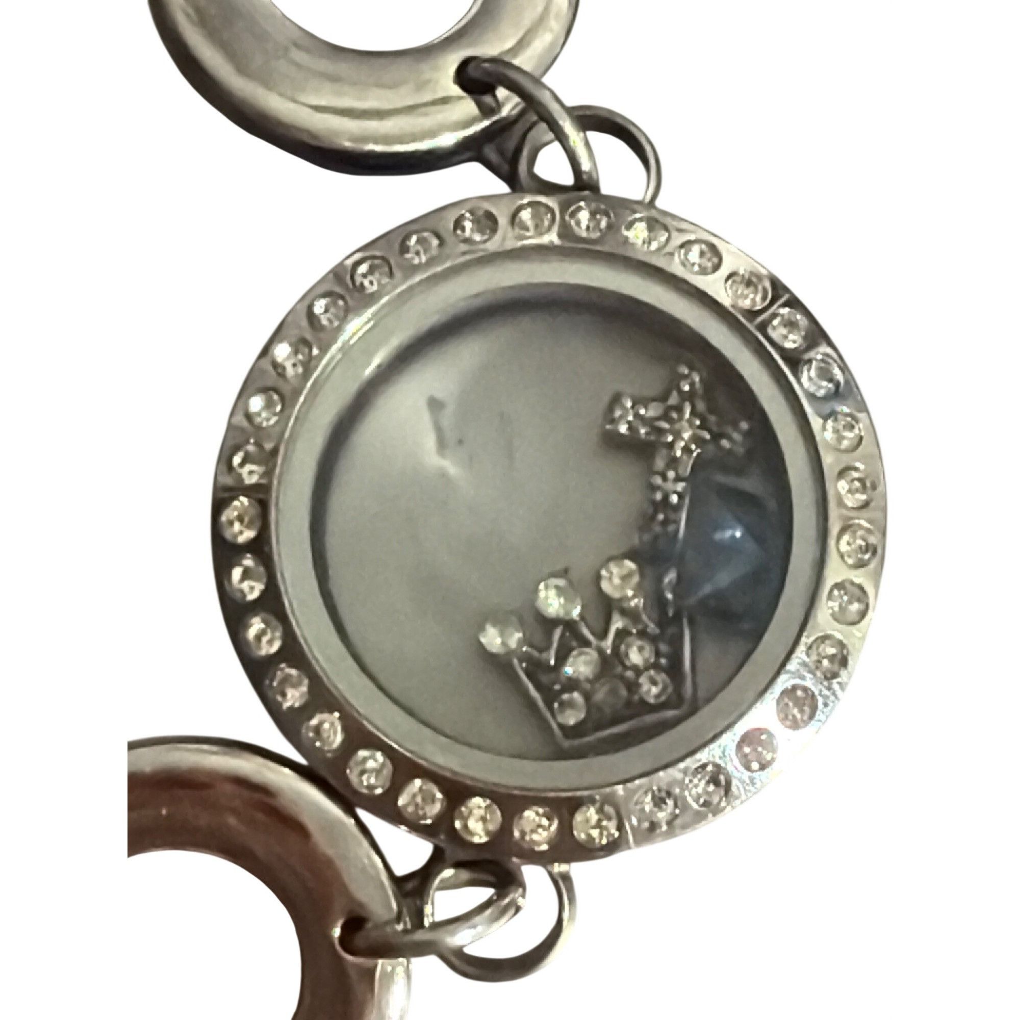 Other Silver Tone Circle Link Bracelet Rhinestone Crown Charm Pend Size ONE SIZE - 2 Thumbnail