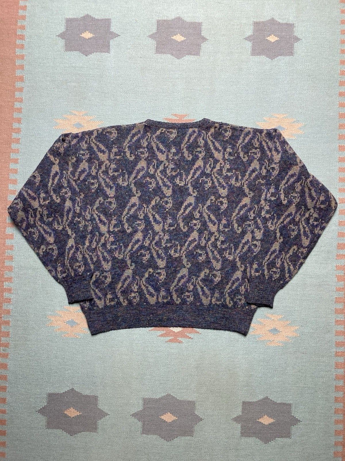 Vintage VTG 80s knit sweater acrylic tri blend paisley psychedelic L Size US L / EU 52-54 / 3 - 4 Thumbnail