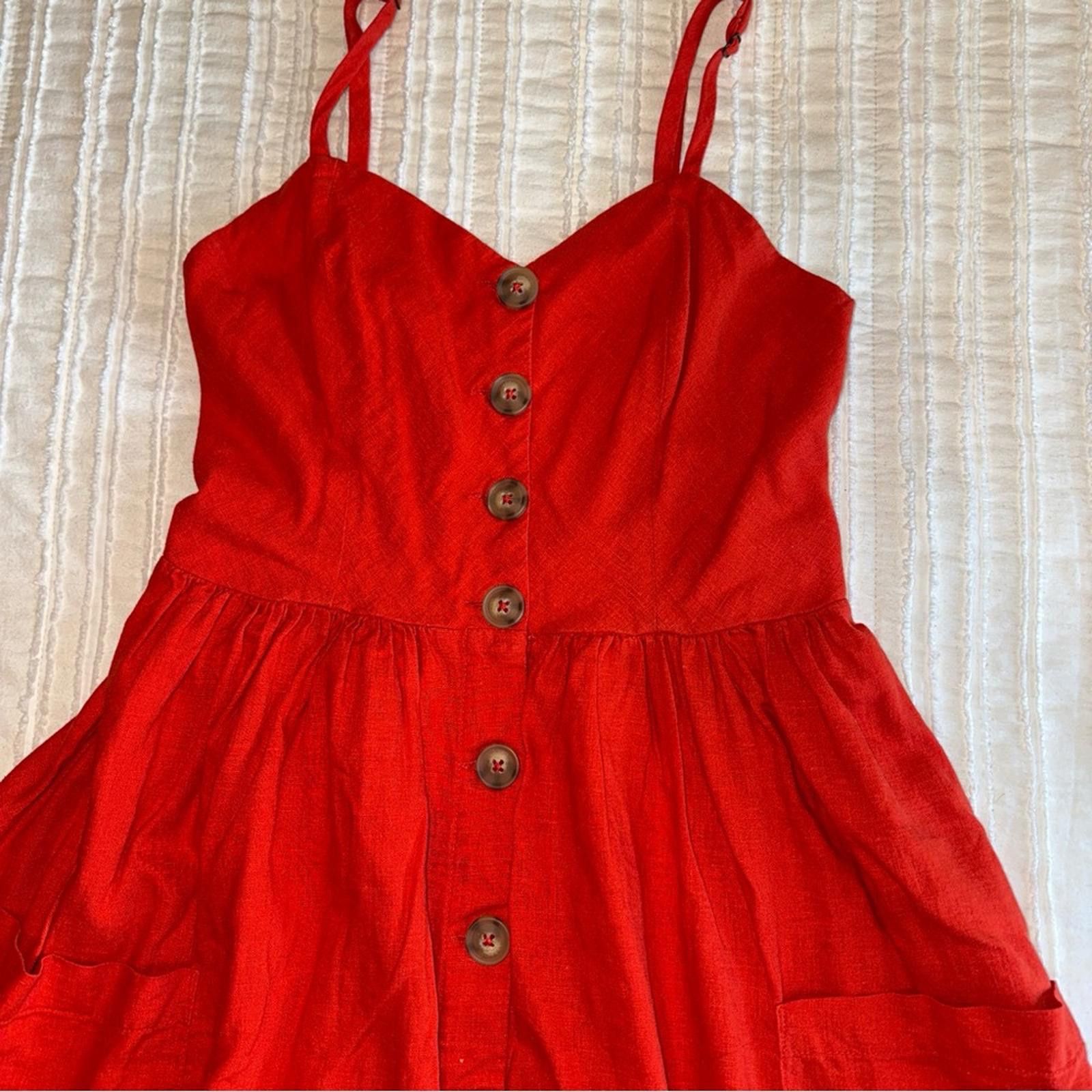 Other Cooperative Linen Dress Small Coastal Red A Line Midi EUC Size S / US 4 / IT 40 - 4 Thumbnail